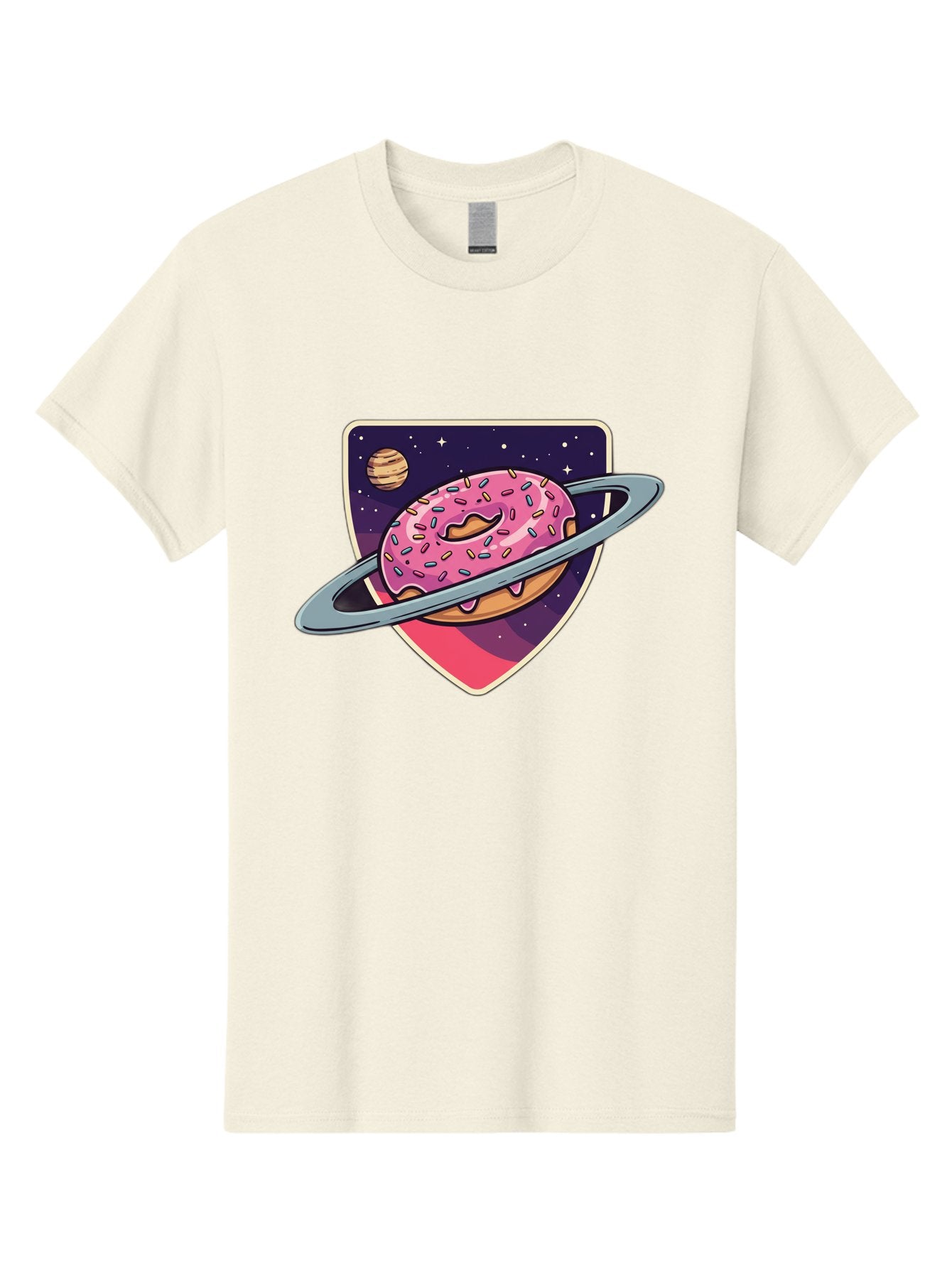 Donut-Planet Men'S Graphic Tee, 100% Cotton, Comfortable Casual Summer Wear, Machine Washable, Donut Saturn, Pink Frosted Donut, Sprinkles, Ringed Donut, Planet, Stars, Purple Shield, Whimsical, Fantastical, Surreal, Dessert Art, Sweet Treats, Baa510 6