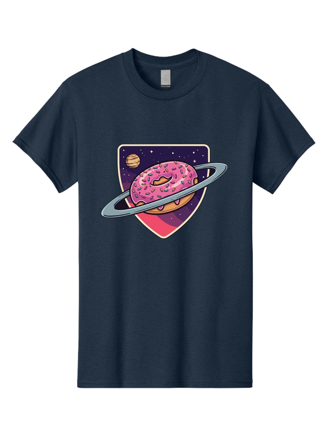 Donut-Planet Men'S Graphic Tee, 100% Cotton, Comfortable Casual Summer Wear, Machine Washable, Donut Saturn, Pink Frosted Donut, Sprinkles, Ringed Donut, Planet, Stars, Purple Shield, Whimsical, Fantastical, Surreal, Dessert Art, Sweet Treats, Baa510 5