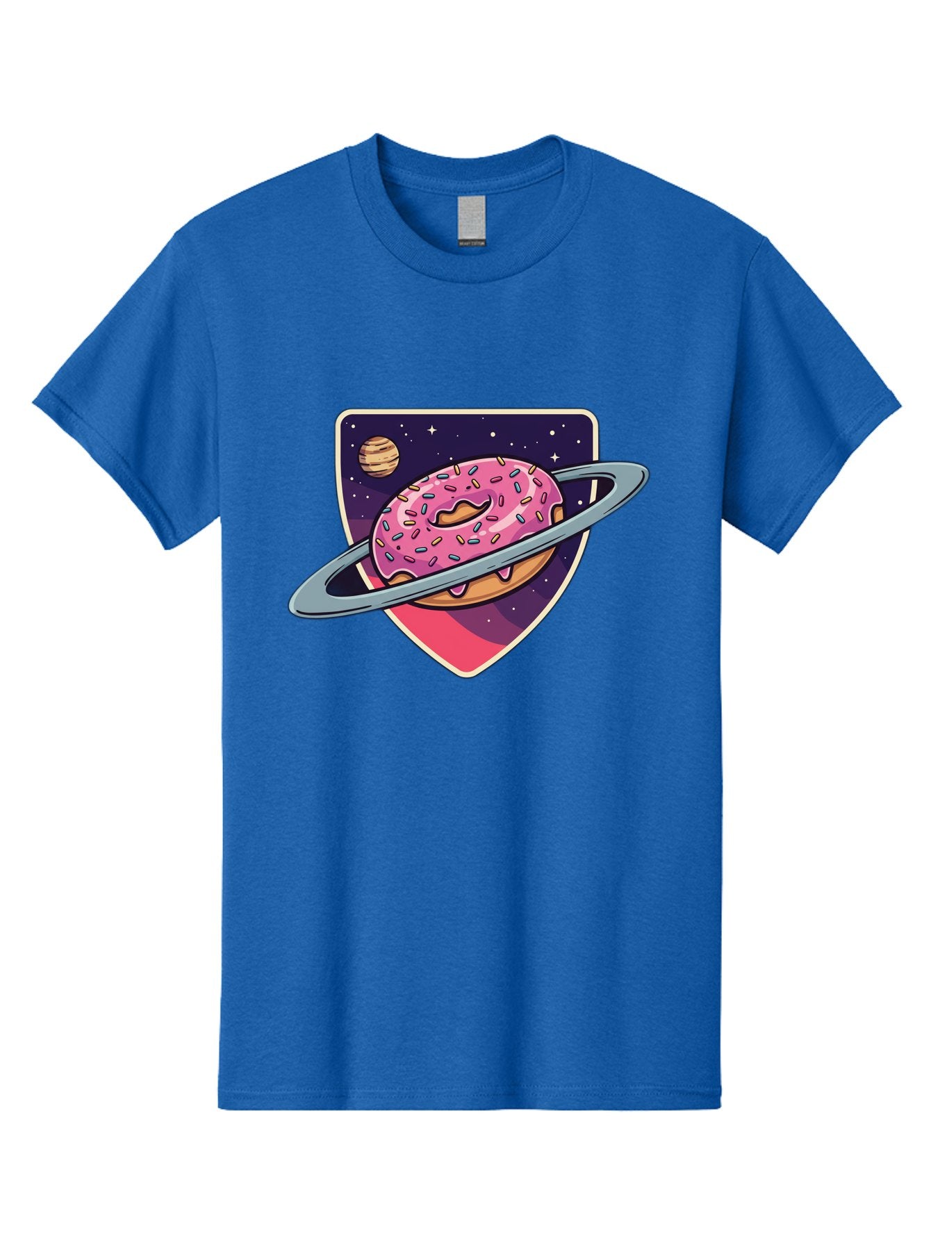 Donut-Planet Men'S Graphic Tee, 100% Cotton, Comfortable Casual Summer Wear, Machine Washable, Donut Saturn, Pink Frosted Donut, Sprinkles, Ringed Donut, Planet, Stars, Purple Shield, Whimsical, Fantastical, Surreal, Dessert Art, Sweet Treats, Baa510 9