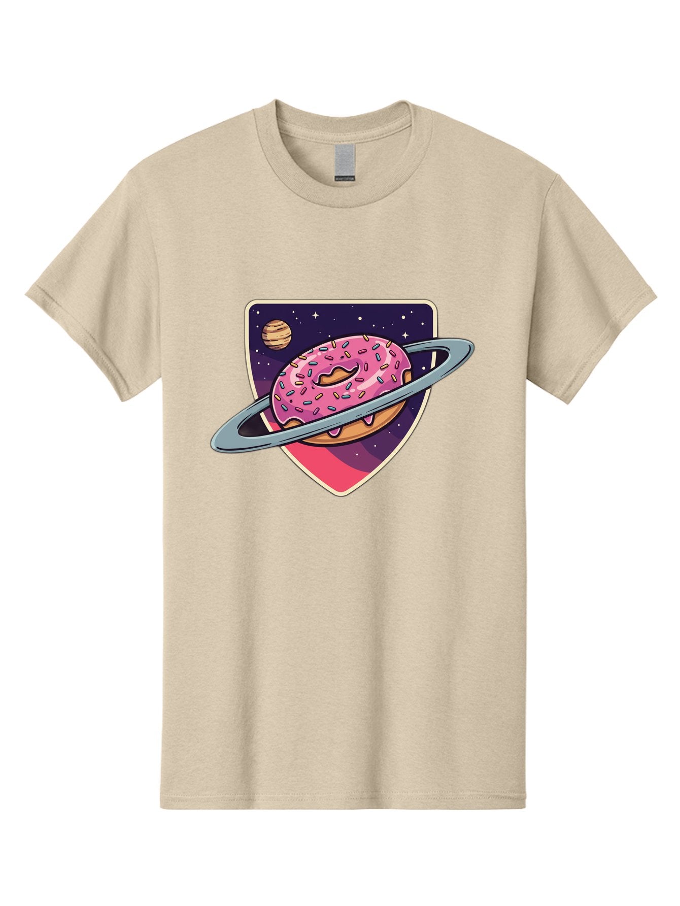 Donut-Planet Men'S Graphic Tee, 100% Cotton, Comfortable Casual Summer Wear, Machine Washable, Donut Saturn, Pink Frosted Donut, Sprinkles, Ringed Donut, Planet, Stars, Purple Shield, Whimsical, Fantastical, Surreal, Dessert Art, Sweet Treats, Baa510 8
