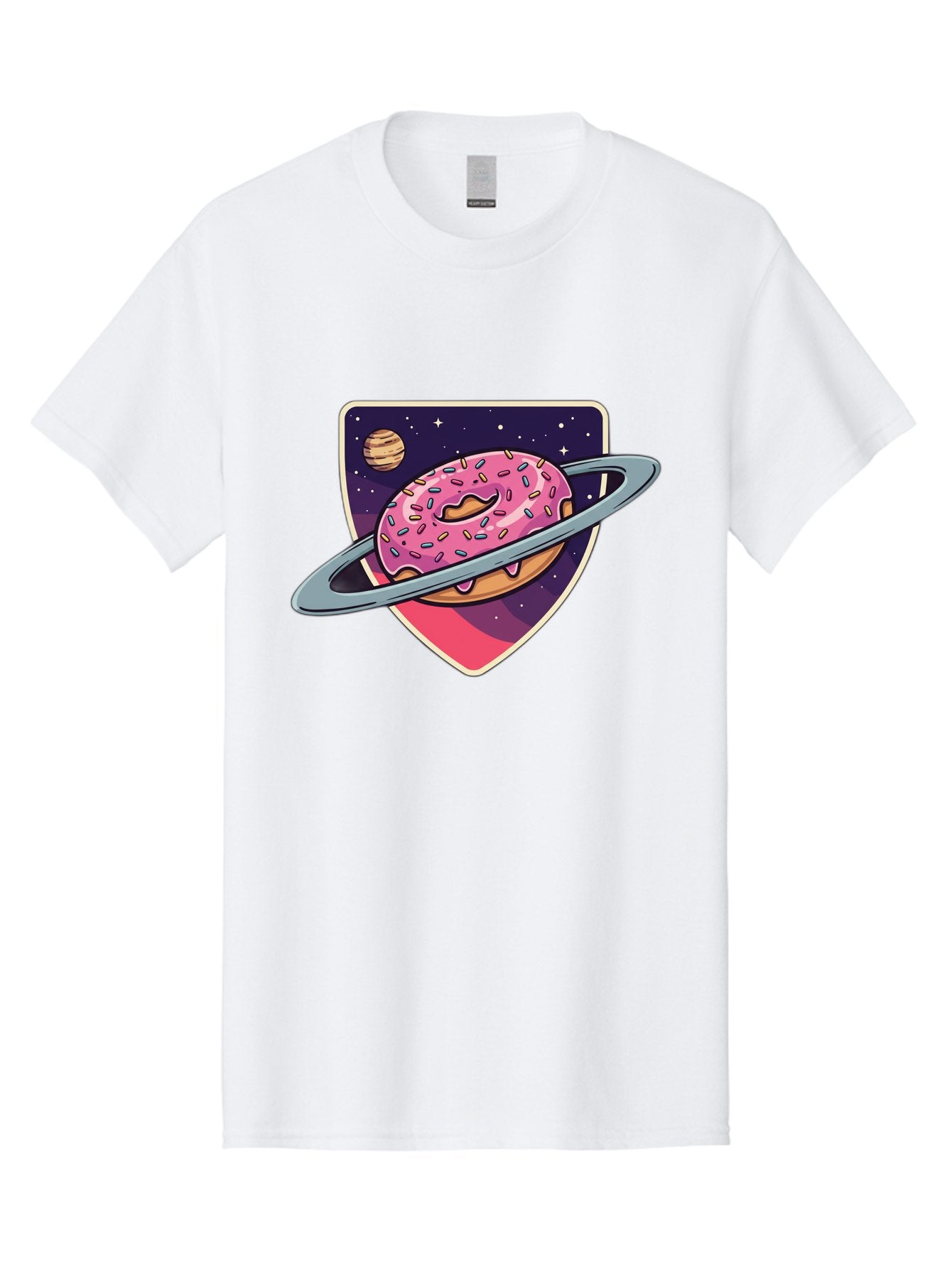 Donut-Planet Men'S Graphic Tee, 100% Cotton, Comfortable Casual Summer Wear, Machine Washable, Donut Saturn, Pink Frosted Donut, Sprinkles, Ringed Donut, Planet, Stars, Purple Shield, Whimsical, Fantastical, Surreal, Dessert Art, Sweet Treats, Baa510 11