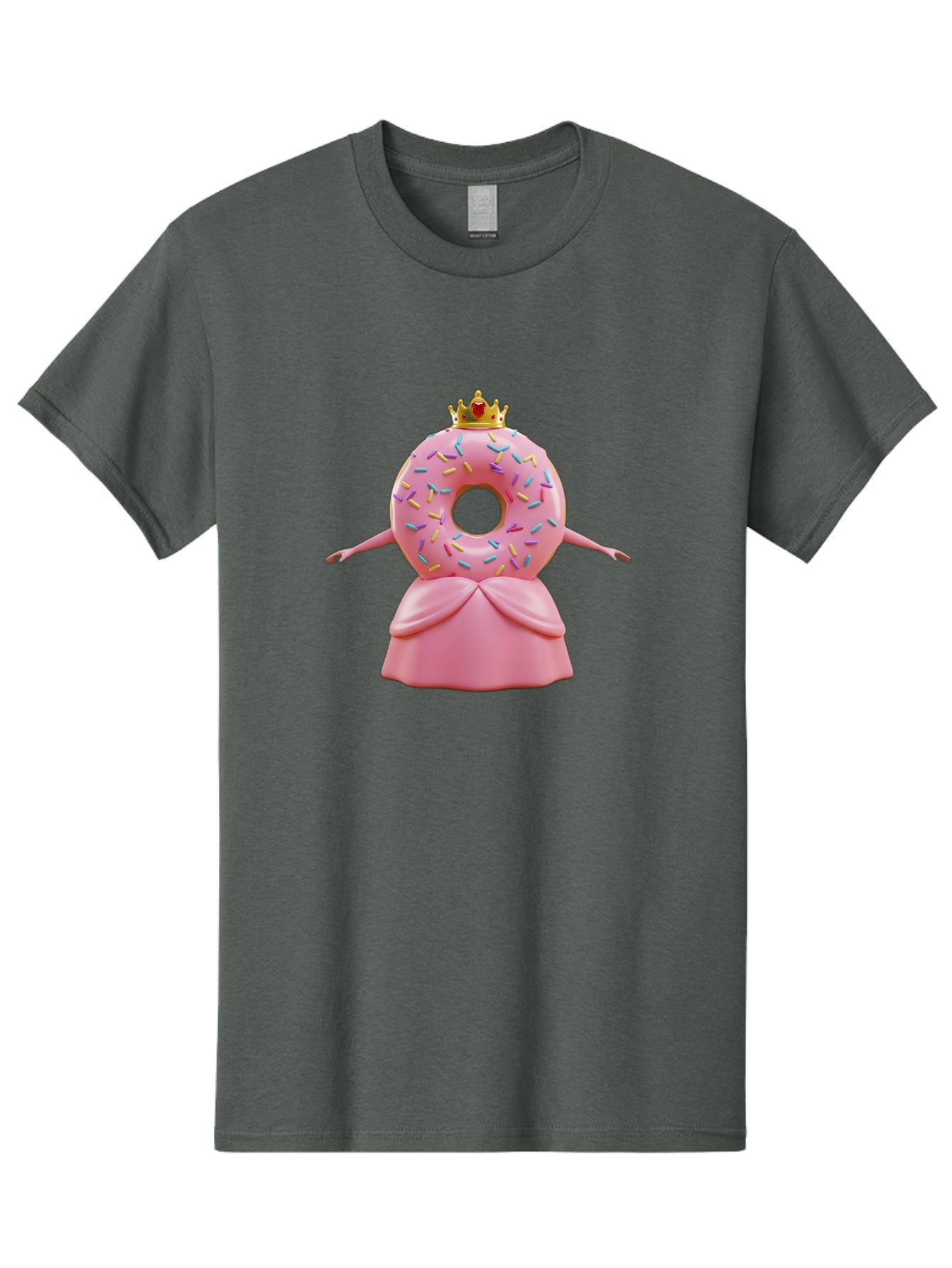 Donut-Princess Men'S Graphic Tee, 100% Cotton, Comfortable Casual Summer Wear, Machine Washable, Pink Donut With Sprinkles, Royal Crown, Princess Dress, Sweet Treat, Whimsical Character, Cartoon Style, Pastel Colors, Cute Illustration, Baa511 3