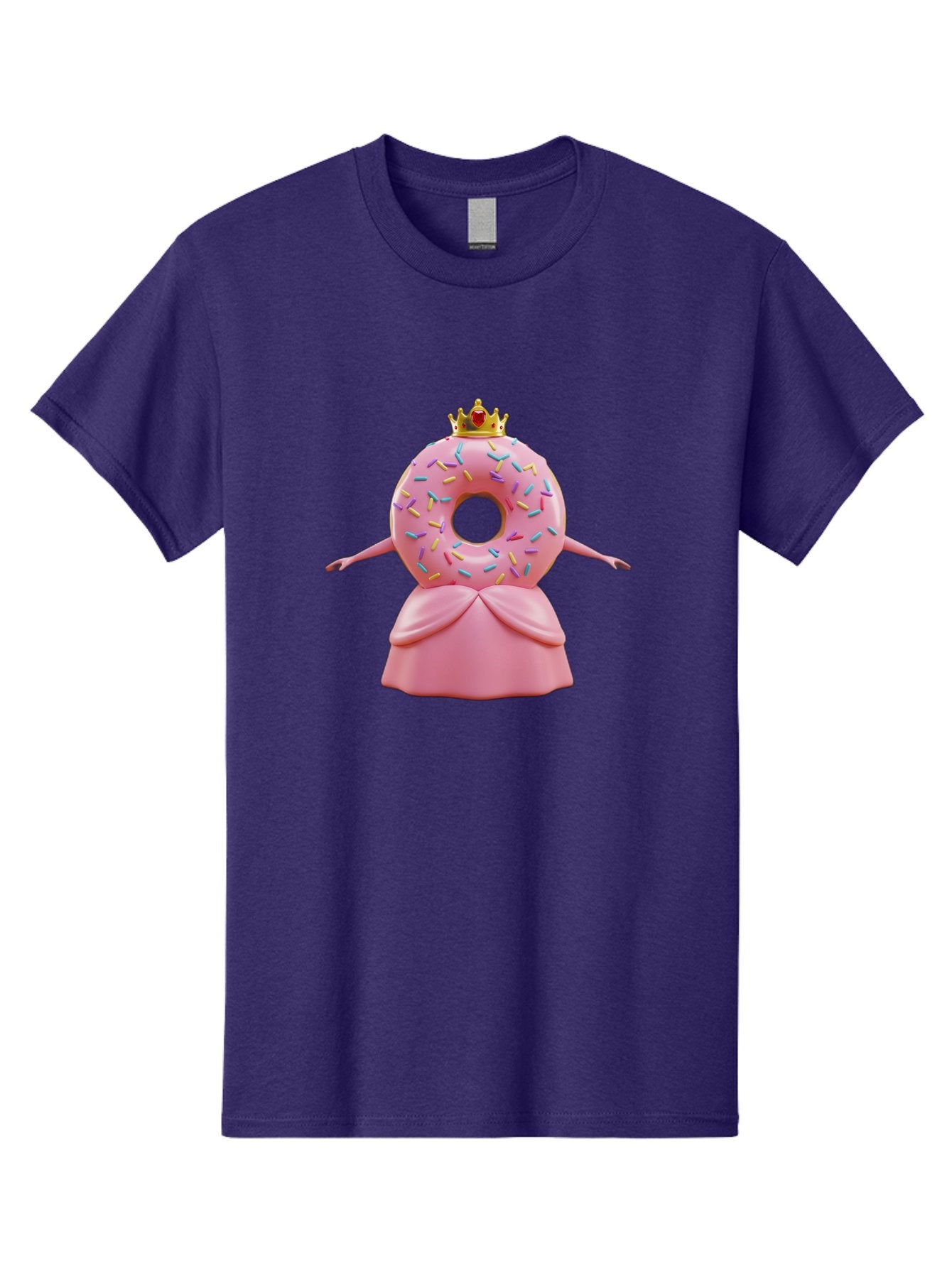 Donut-Princess Men'S Graphic Tee, 100% Cotton, Comfortable Casual Summer Wear, Machine Washable, Pink Donut With Sprinkles, Royal Crown, Princess Dress, Sweet Treat, Whimsical Character, Cartoon Style, Pastel Colors, Cute Illustration, Baa511