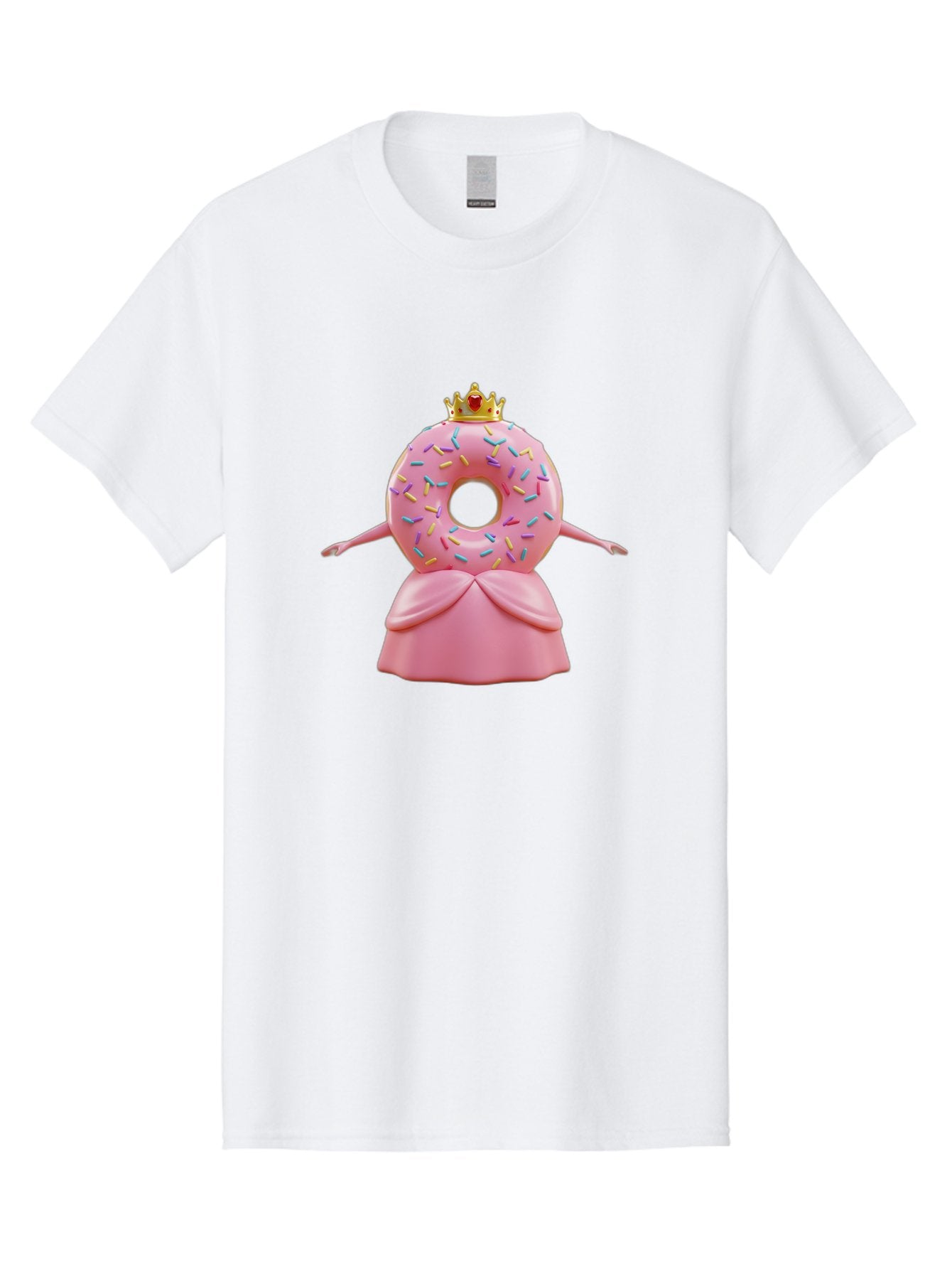 Donut-Princess Men'S Graphic Tee, 100% Cotton, Comfortable Casual Summer Wear, Machine Washable, Pink Donut With Sprinkles, Royal Crown, Princess Dress, Sweet Treat, Whimsical Character, Cartoon Style, Pastel Colors, Cute Illustration, Baa511 4
