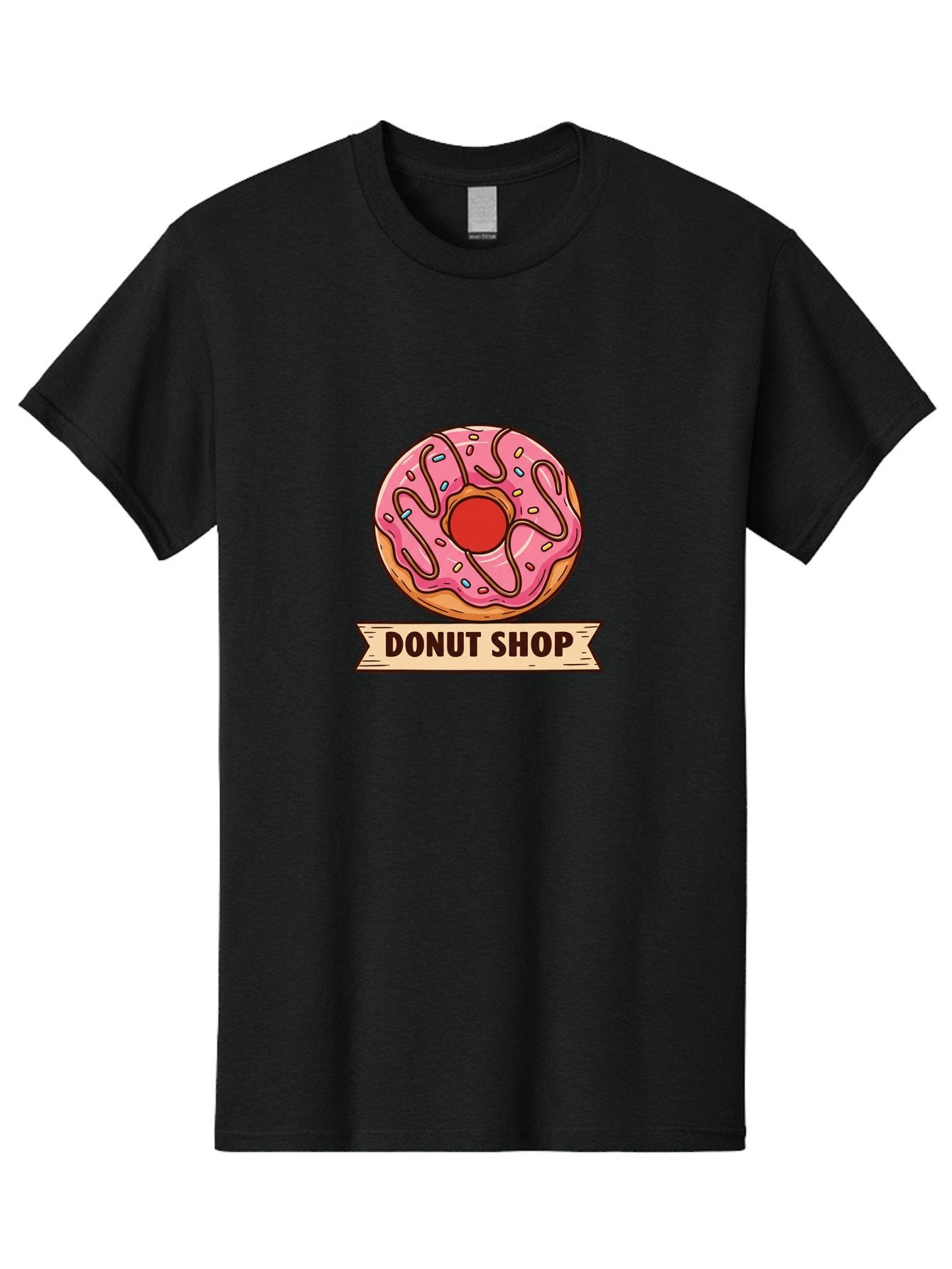 Donut-Shop-1 Men'S Graphic Tee, 100% Cotton, Comfortable Casual Summer Wear, Machine Washable, Pink Frosted Donut, Sprinkles, Sweet Treats, Donut Shop, Baked Goods, Tasty Pastries, Colorful Dessert, Indulgent Snack, Donut Lovers Baa512