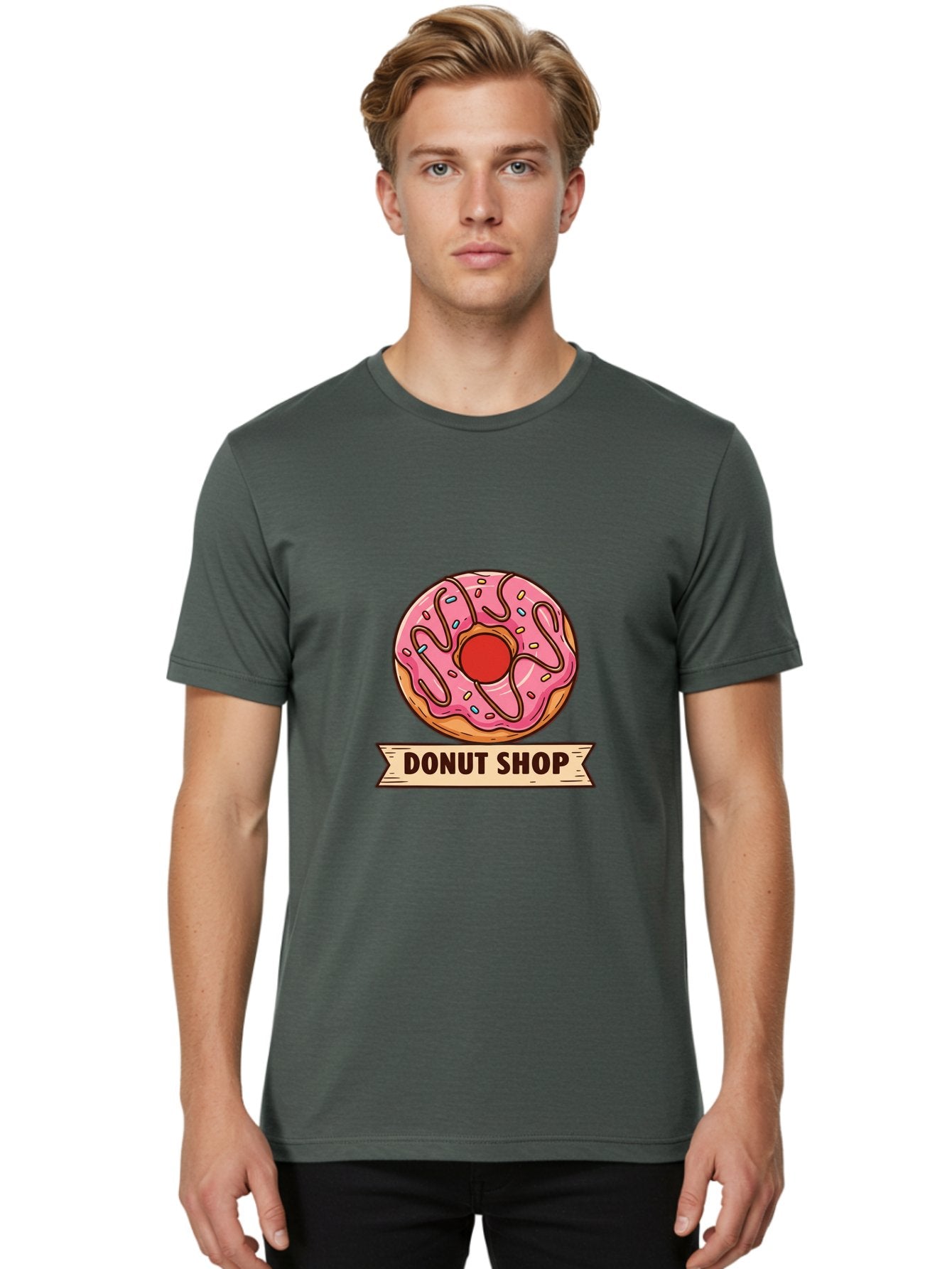 Donut-Shop-1 Men'S Graphic Tee, 100% Cotton, Comfortable Casual Summer Wear, Machine Washable, Pink Frosted Donut, Sprinkles, Sweet Treats, Donut Shop, Baked Goods, Tasty Pastries, Colorful Dessert, Indulgent Snack, Donut Lovers Baa512 30