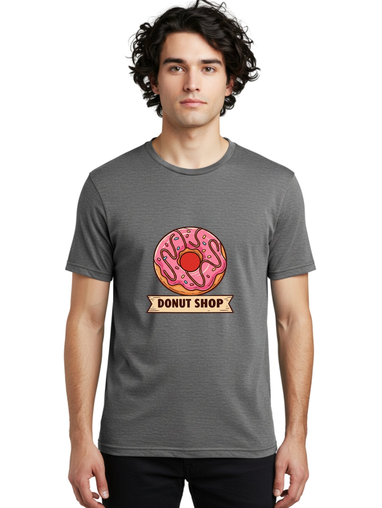 Donut-Shop-1 Men'S Graphic Tee, 100% Cotton, Comfortable Casual Summer Wear, Machine Washable, Pink Frosted Donut, Sprinkles, Sweet Treats, Donut Shop, Baked Goods, Tasty Pastries, Colorful Dessert, Indulgent Snack, Donut Lovers Baa512 21