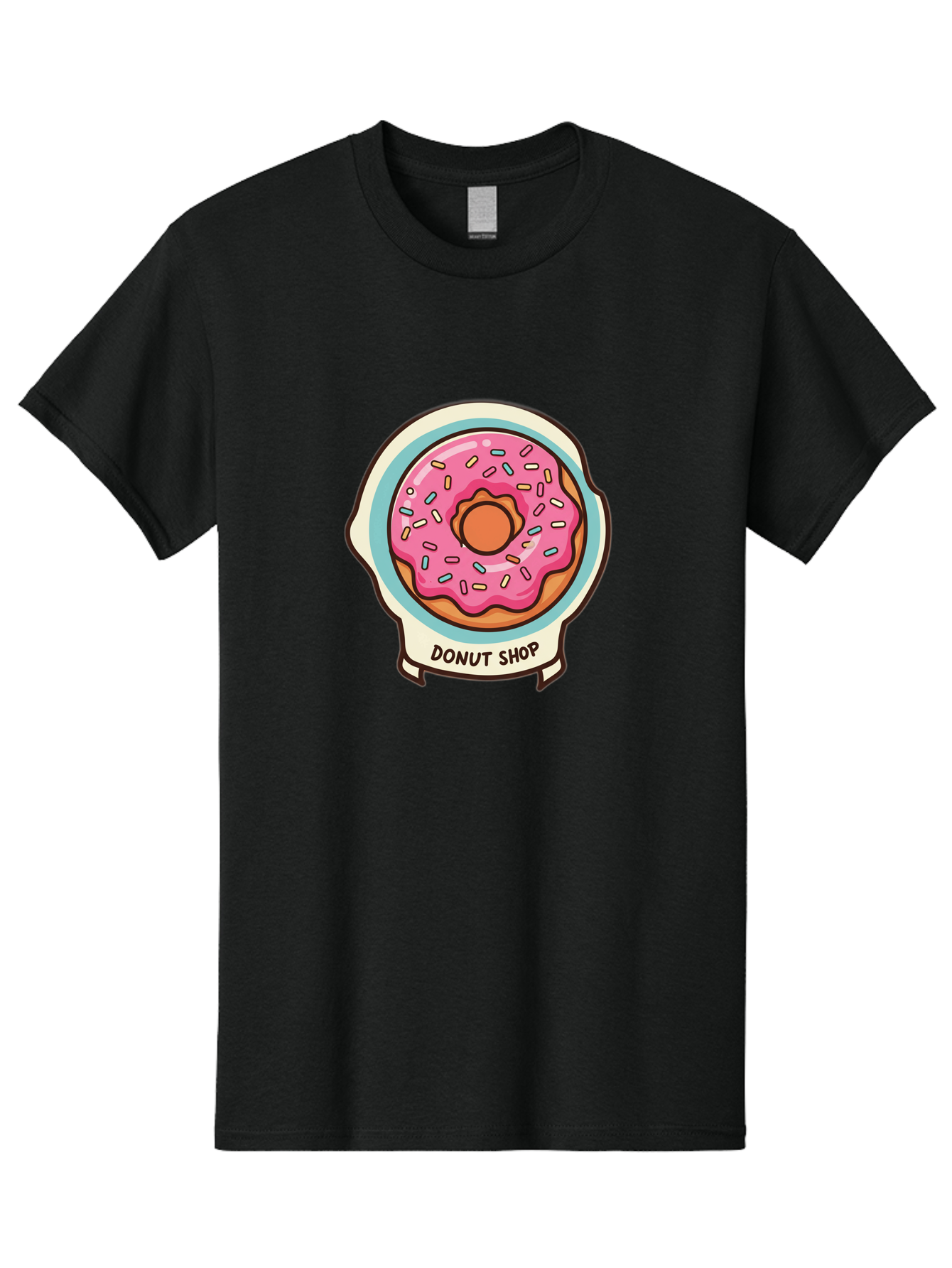 Donut-Shop Men'S Graphic Tee, 100% Cotton, Comfortable Casual Summer Wear, Machine Washable, Donut Shop, Pink Frosted Donut, Sprinkles, Sweet Treats, Baked Goods, Tasty Pastries, Donut Lover, Dessert Shop Baa513
