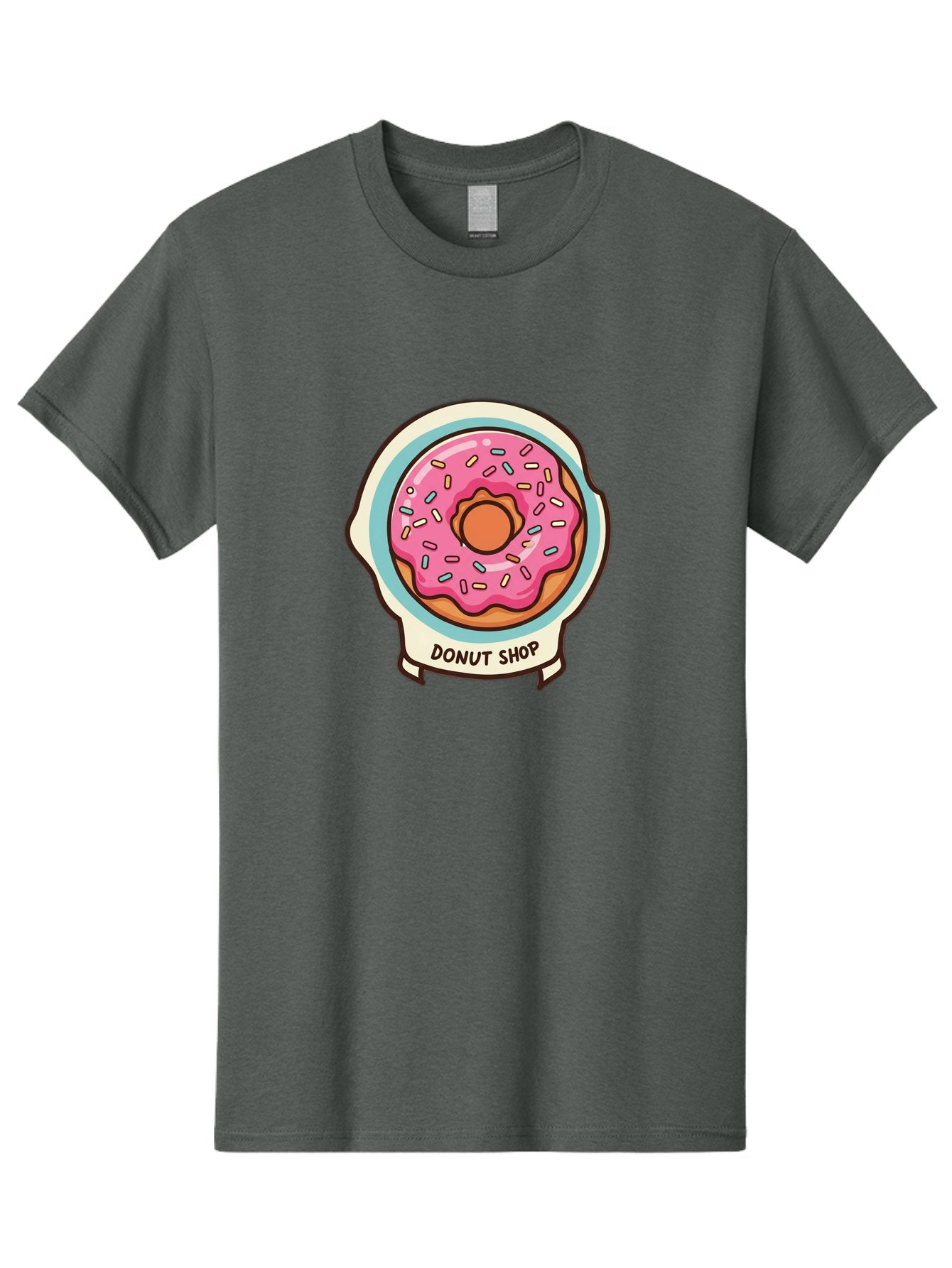 Donut-Shop Men'S Graphic Tee, 100% Cotton, Comfortable Casual Summer Wear, Machine Washable, Donut Shop, Pink Frosted Donut, Sprinkles, Sweet Treats, Baked Goods, Tasty Pastries, Donut Lover, Dessert Shop Baa513