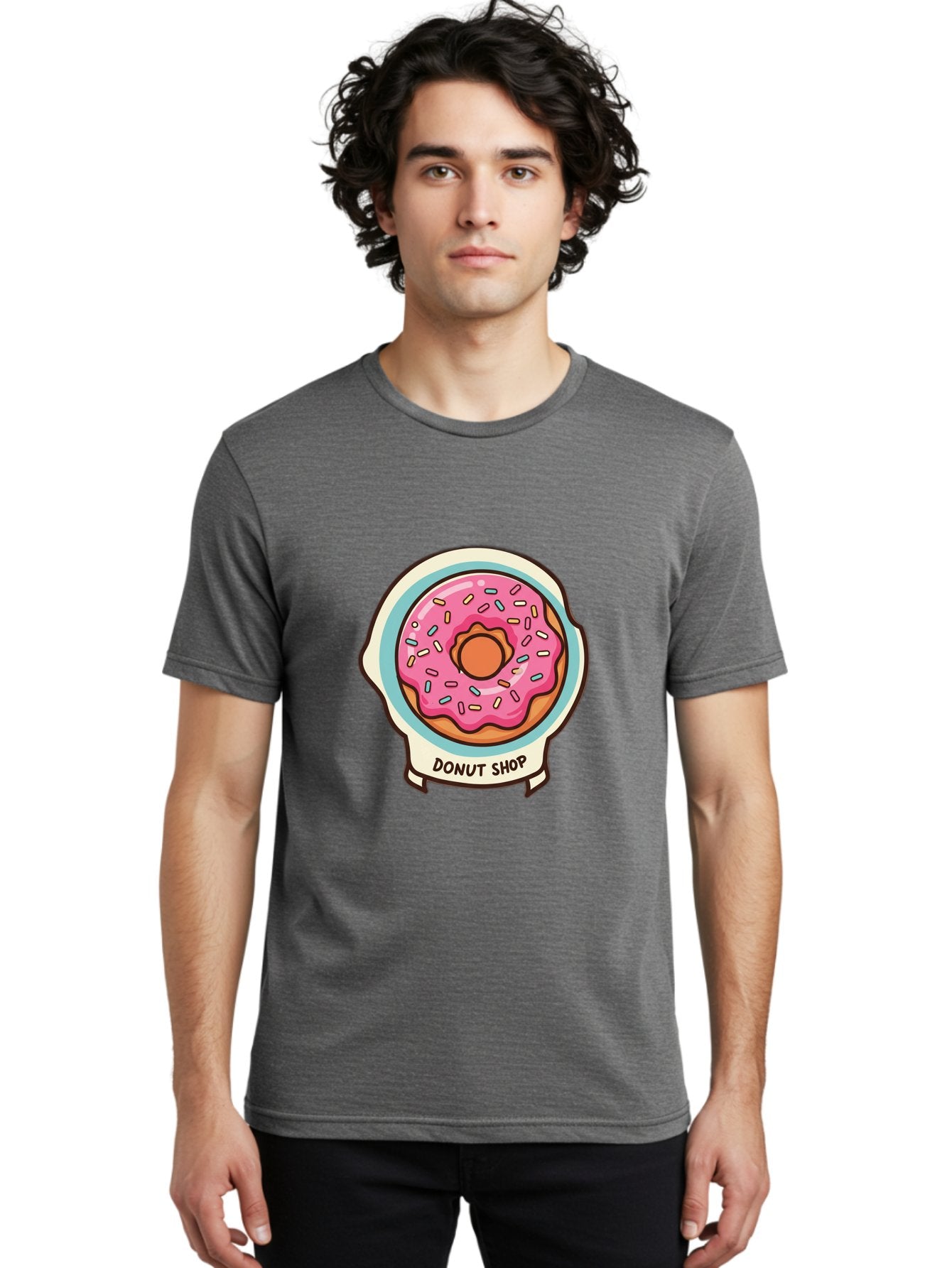Donut-Shop Men'S Graphic Tee, 100% Cotton, Comfortable Casual Summer Wear, Machine Washable, Donut Shop, Pink Frosted Donut, Sprinkles, Sweet Treats, Baked Goods, Tasty Pastries, Donut Lover, Dessert Shop Baa513 26