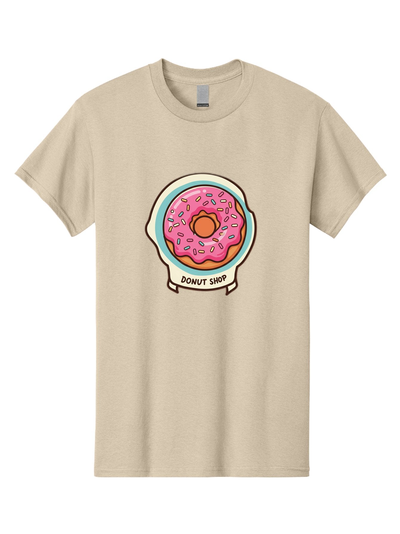 Donut-Shop Men'S Graphic Tee, 100% Cotton, Comfortable Casual Summer Wear, Machine Washable, Donut Shop, Pink Frosted Donut, Sprinkles, Sweet Treats, Baked Goods, Tasty Pastries, Donut Lover, Dessert Shop Baa513