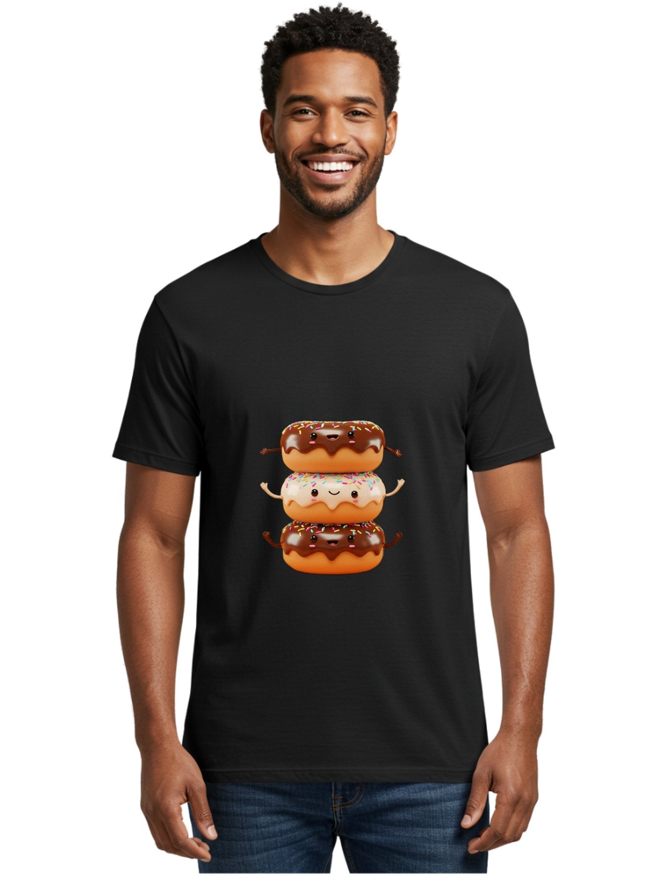 Donut-Stack Men'S Graphic Tee, 100% Cotton, Comfortable Casual Summer Wear, Machine Washable, Stacked Donuts, Chocolate Glazed Donut, Sprinkles Donut, Smiling Faces, Colorful Sweets, Playful Pastries, Sweet Treats, Dessert Lovers, Donut Stack, Baa514 19