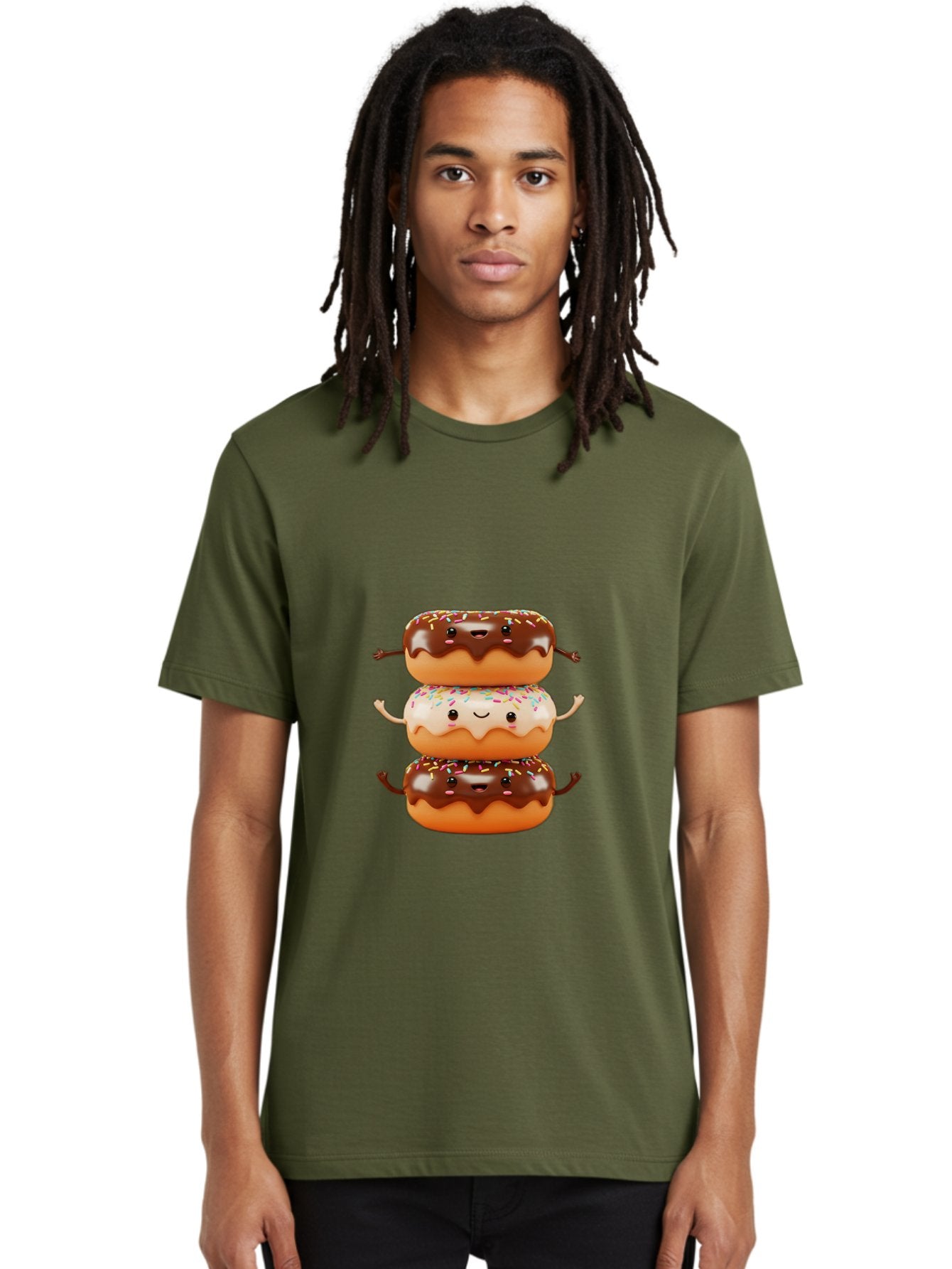 Donut-Stack Men'S Graphic Tee, 100% Cotton, Comfortable Casual Summer Wear, Machine Washable, Stacked Donuts, Chocolate Glazed Donut, Sprinkles Donut, Smiling Faces, Colorful Sweets, Playful Pastries, Sweet Treats, Dessert Lovers, Donut Stack, Baa514 23