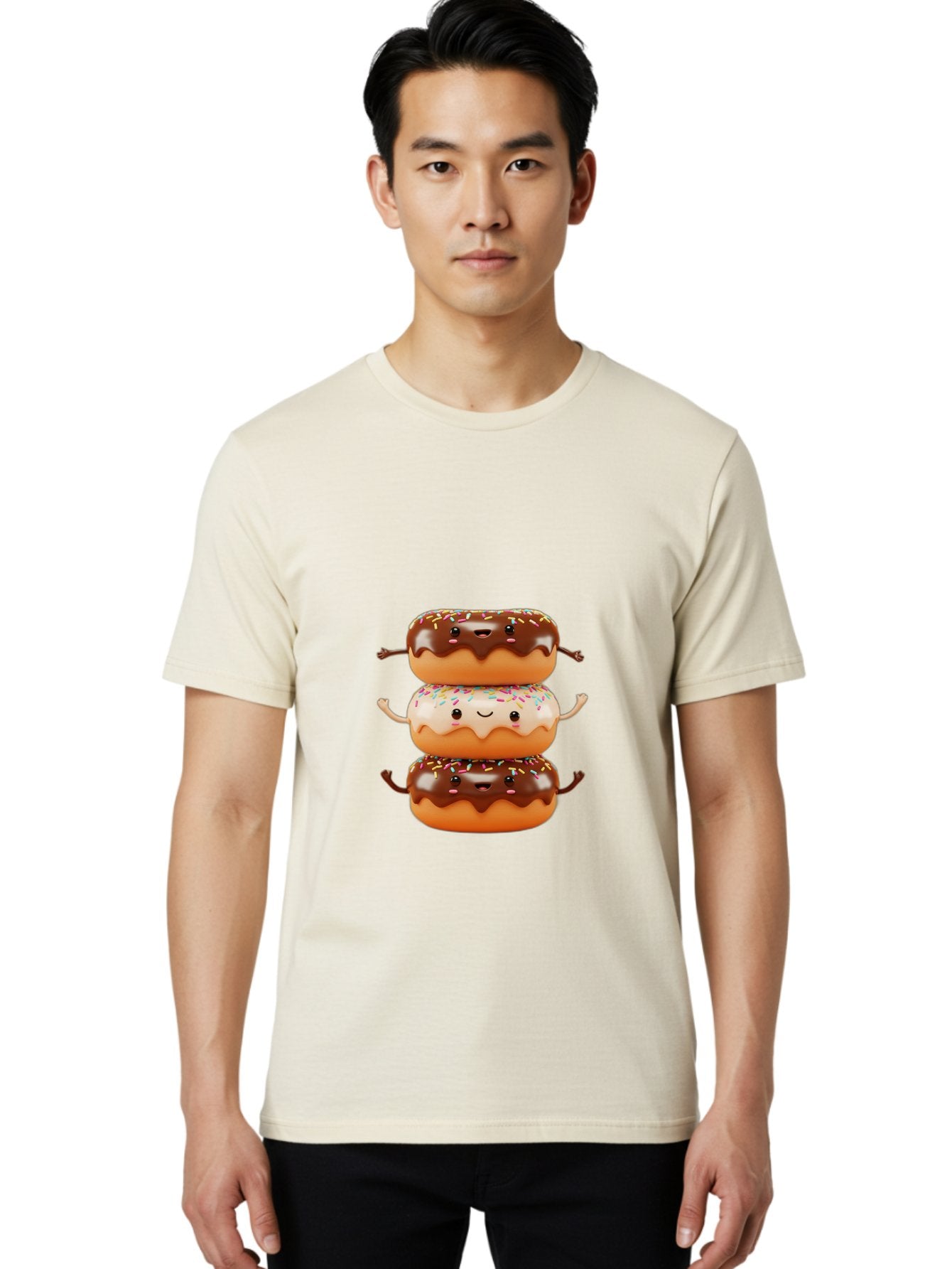Donut-Stack Men'S Graphic Tee, 100% Cotton, Comfortable Casual Summer Wear, Machine Washable, Stacked Donuts, Chocolate Glazed Donut, Sprinkles Donut, Smiling Faces, Colorful Sweets, Playful Pastries, Sweet Treats, Dessert Lovers, Donut Stack, Baa514 18