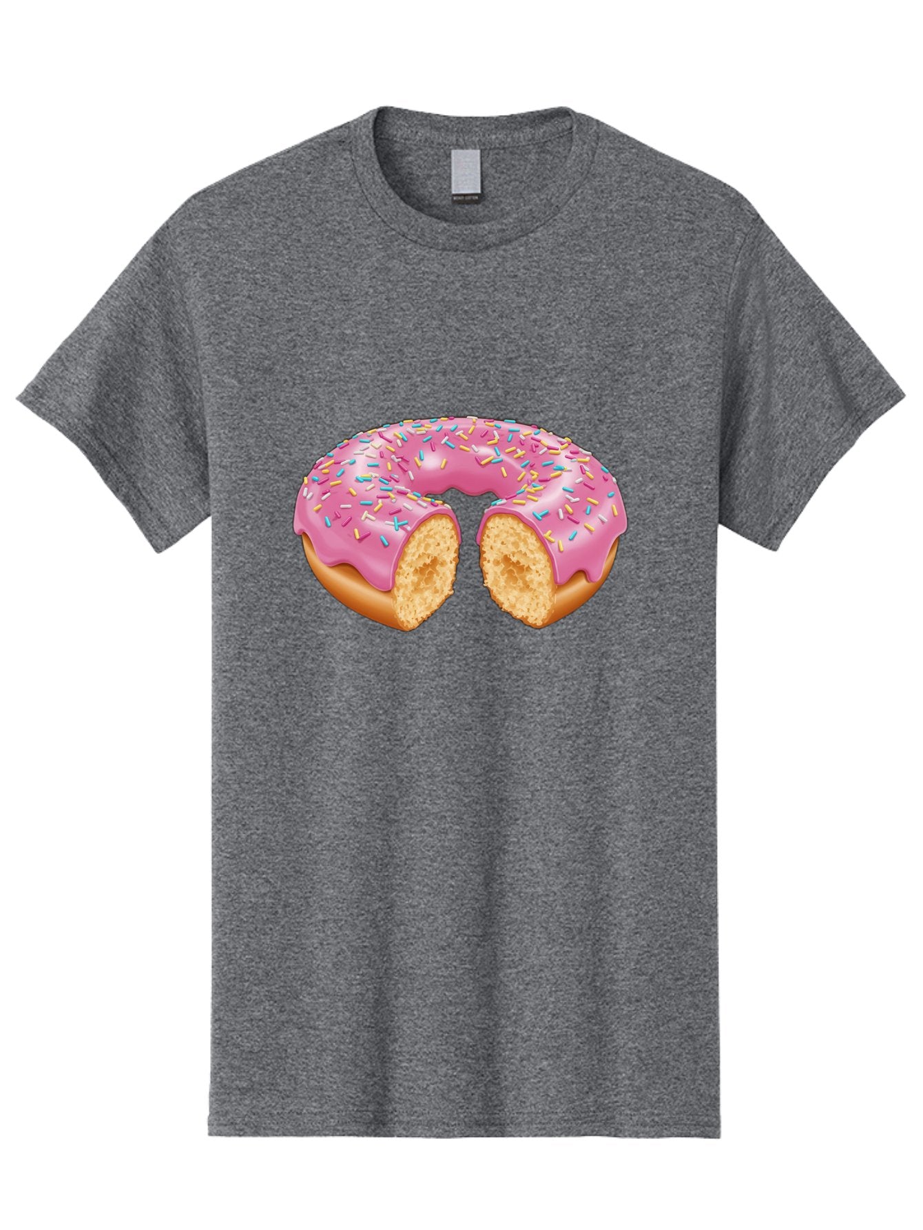 Donut-With-Pink-Frosting-And-Sprinkles-Cut-In-Half Men'S Graphic Tee, 100% Cotton, Comfortable Casual Summer Wear, Machine Washable, Pink Frosted Donut, Donut With Sprinkles, Bitten Donut, Sweet Treats, Dessert, Baked Goods, Tasty Donut, Baa515 10