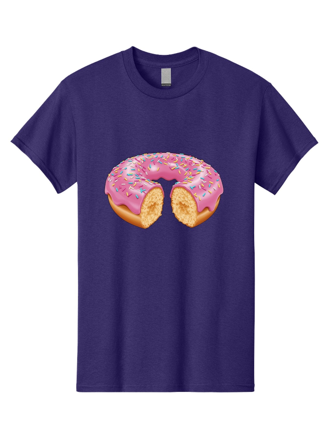 Donut-With-Pink-Frosting-And-Sprinkles-Cut-In-Half Men'S Graphic Tee, 100% Cotton, Comfortable Casual Summer Wear, Machine Washable, Pink Frosted Donut, Donut With Sprinkles, Bitten Donut, Sweet Treats, Dessert, Baked Goods, Tasty Donut, Baa515 4