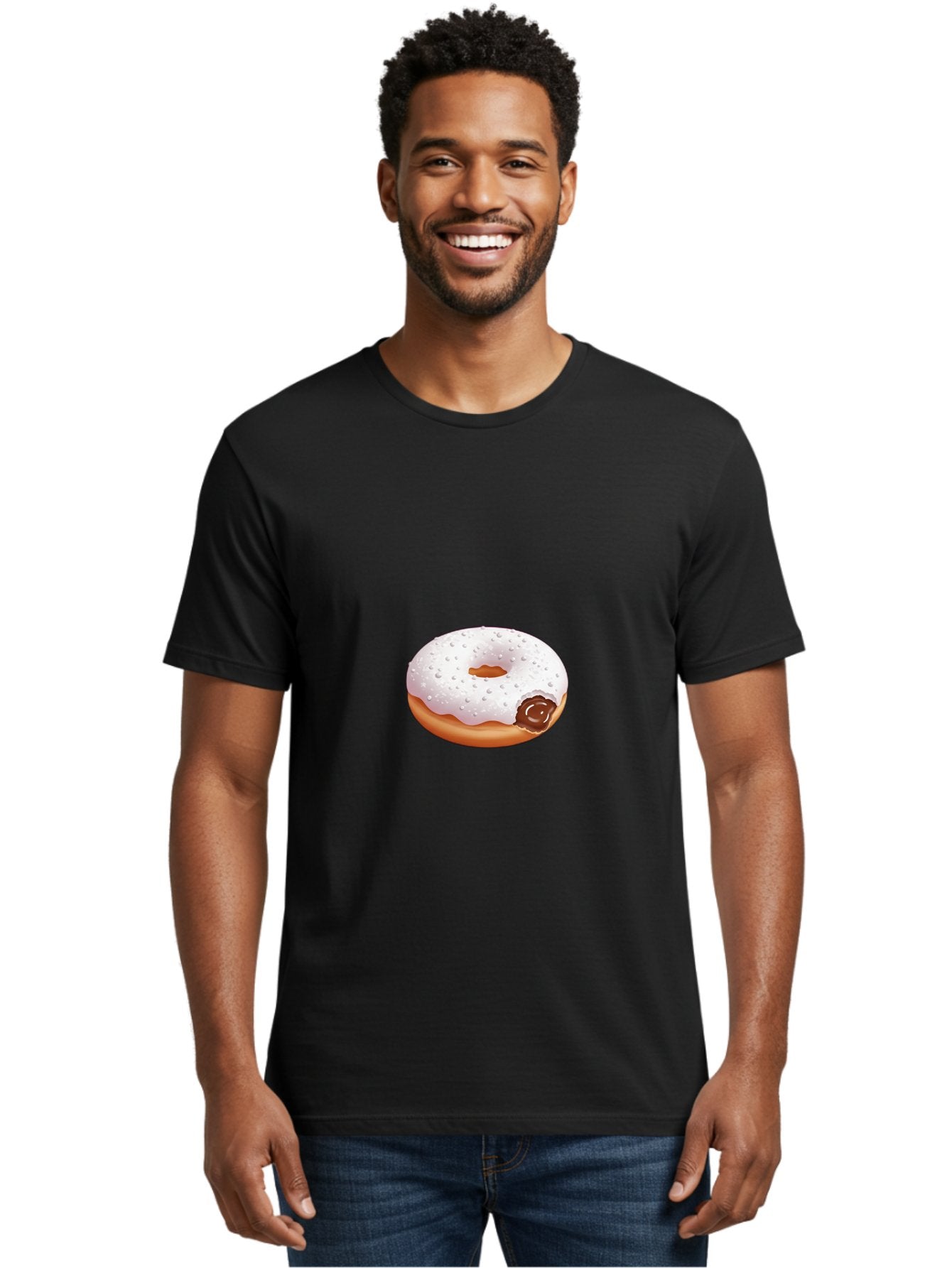 Donut-With-White-Icing Men'S Graphic Tee, 100% Cotton, Comfortable Casual Summer Wear, Machine Washable, White Iced Donut, Chocolate Filling, Sweet Treats, Baked Goods, Dessert, Tasty Pastries, Donut With Icing Baa516 24