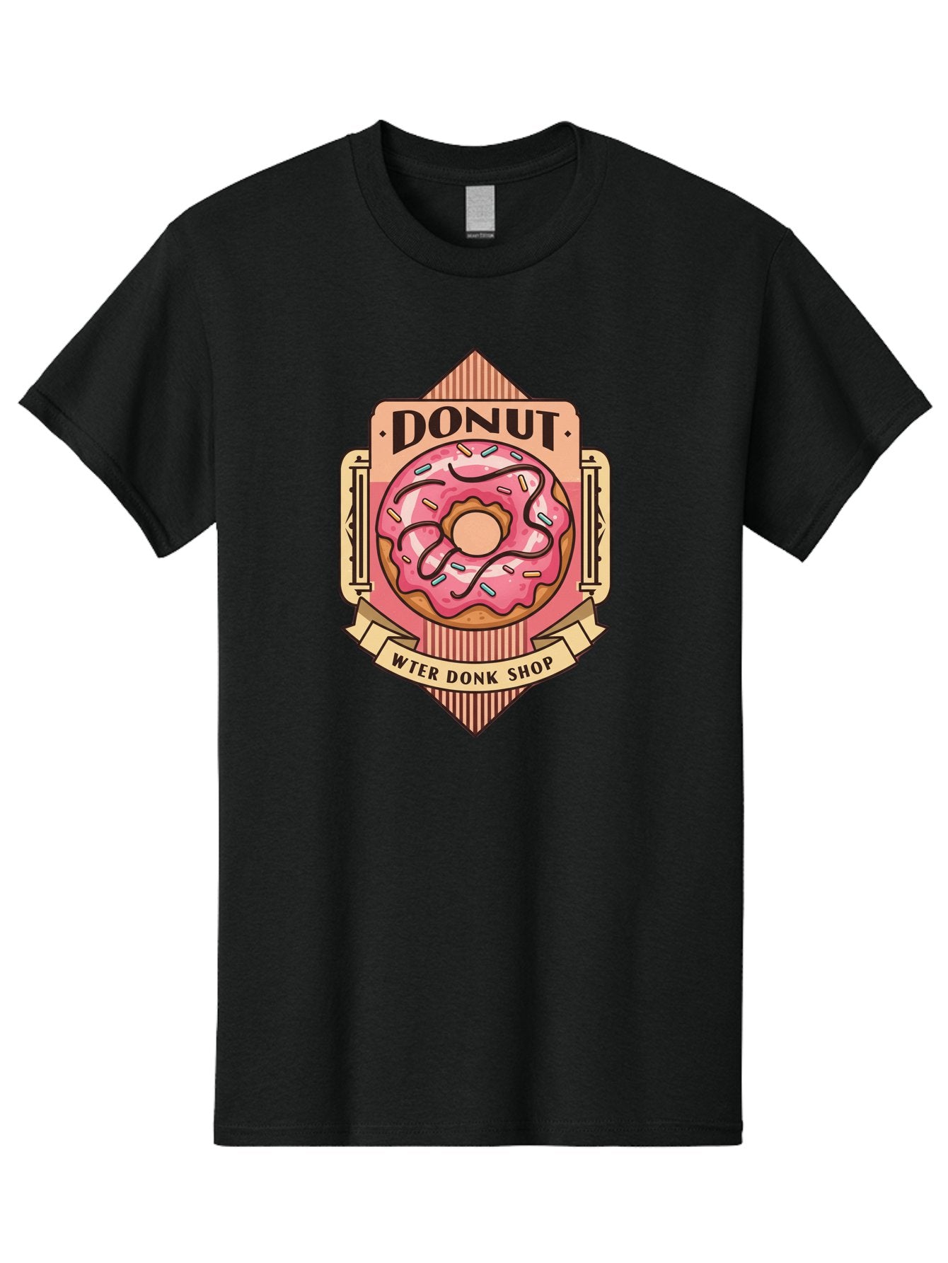 Donut-Wter-Donk-Shop Men'S Graphic Tee, 100% Cotton, Comfortable Casual Summer Wear, Machine Washable, Vintage Donut Illustration, Retro Donut Shop Signage, Sweet Treats, Dessert Lovers, Tasty Donuts, Donut Shop Branding, Classic Donut Design, Baa517 12