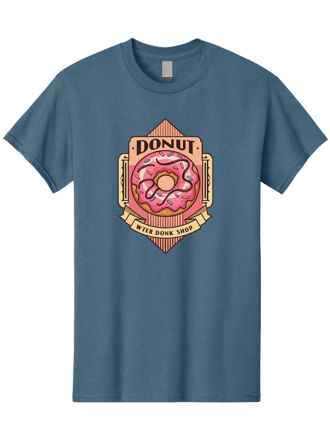 Donut-Wter-Donk-Shop Men'S Graphic Tee, 100% Cotton, Comfortable Casual Summer Wear, Machine Washable, Vintage Donut Illustration, Retro Donut Shop Signage, Sweet Treats, Dessert Lovers, Tasty Donuts, Donut Shop Branding, Classic Donut Design, Baa517 7