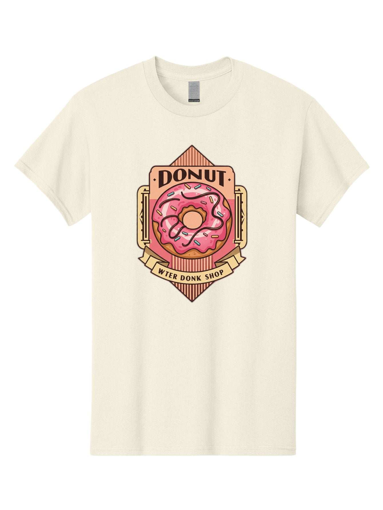 Donut-Wter-Donk-Shop Men'S Graphic Tee, 100% Cotton, Comfortable Casual Summer Wear, Machine Washable, Vintage Donut Illustration, Retro Donut Shop Signage, Sweet Treats, Dessert Lovers, Tasty Donuts, Donut Shop Branding, Classic Donut Design, Baa517 6