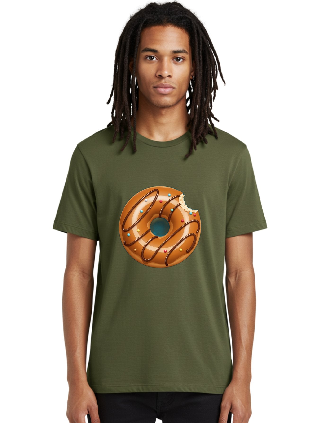 Donut Men'S Graphic Tee, 100% Cotton, Comfortable Casual Summer Wear, Machine Washable, Chocolate Donut, Donut With Glaze, Donut With Sprinkles, Chocolate Drizzle, Sweet Treat, Dessert, Tasty Pastry, Colorful Donut, Donut With Bite Taken, Baa518 22