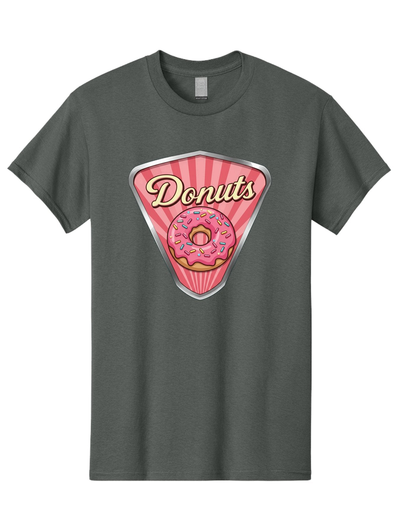 Donuts-1 Men'S Graphic Tee, 100% Cotton, Comfortable Casual Summer Wear, Machine Washable, Pink Frosted Donut, Colorful Sprinkles, Sweet Treats, Dessert Shop, Bakery Logo, Tasty Donuts, Donut Illustration, Pink Stripes, Silver Border, Baa519 8