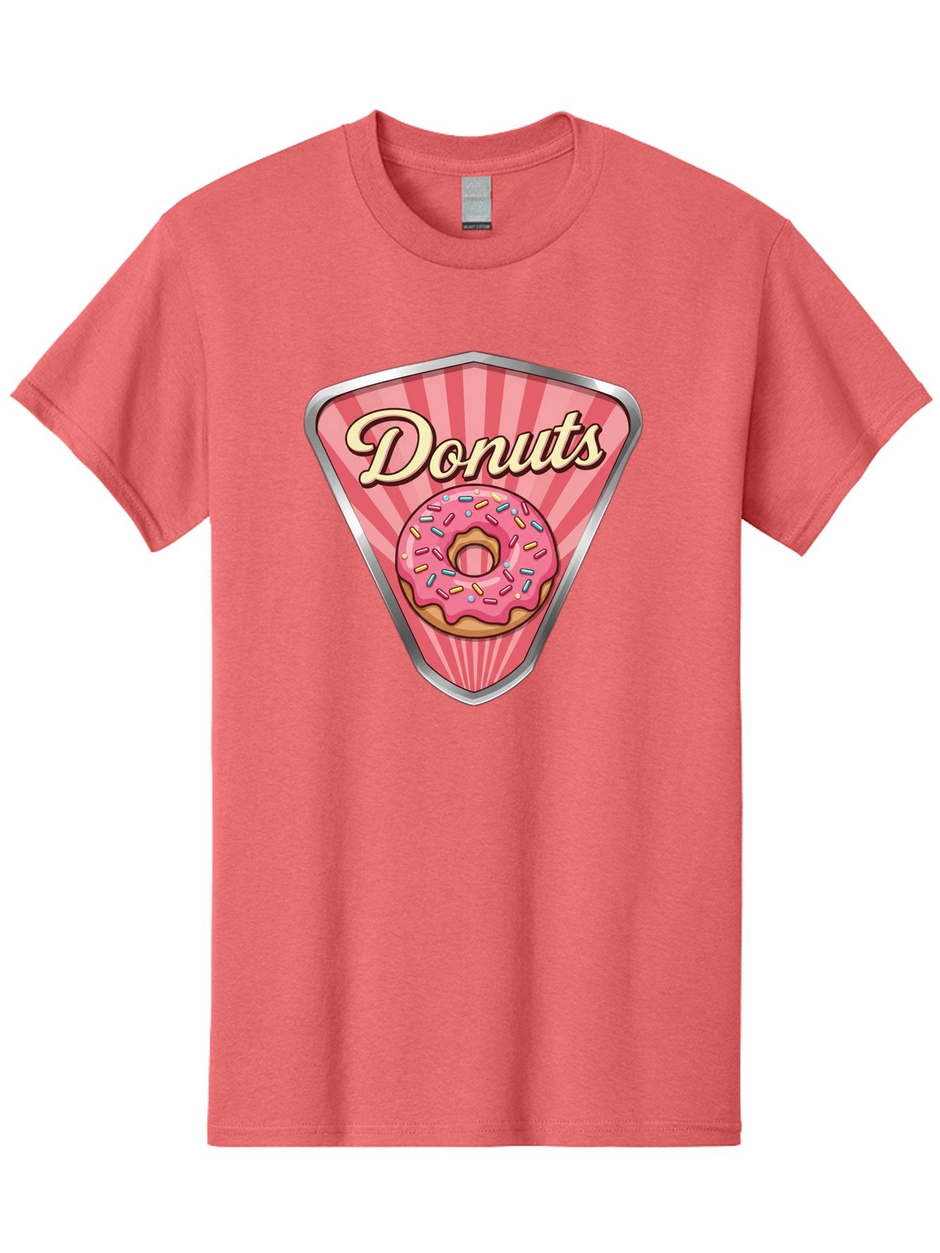 Donuts-1 Men'S Graphic Tee, 100% Cotton, Comfortable Casual Summer Wear, Machine Washable, Pink Frosted Donut, Colorful Sprinkles, Sweet Treats, Dessert Shop, Bakery Logo, Tasty Donuts, Donut Illustration, Pink Stripes, Silver Border, Baa519 6