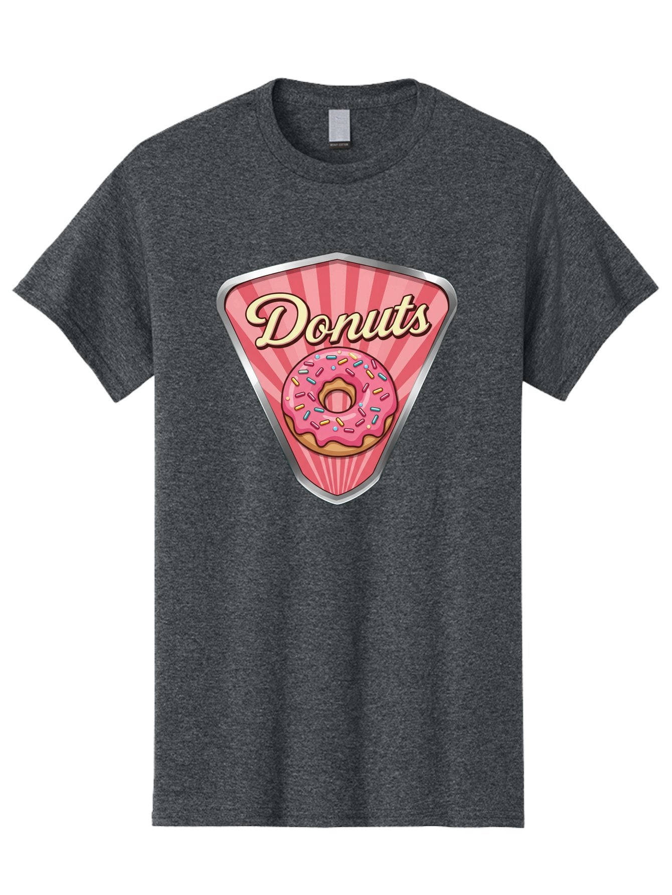 Donuts-1 Men'S Graphic Tee, 100% Cotton, Comfortable Casual Summer Wear, Machine Washable, Pink Frosted Donut, Colorful Sprinkles, Sweet Treats, Dessert Shop, Bakery Logo, Tasty Donuts, Donut Illustration, Pink Stripes, Silver Border, Baa519 5