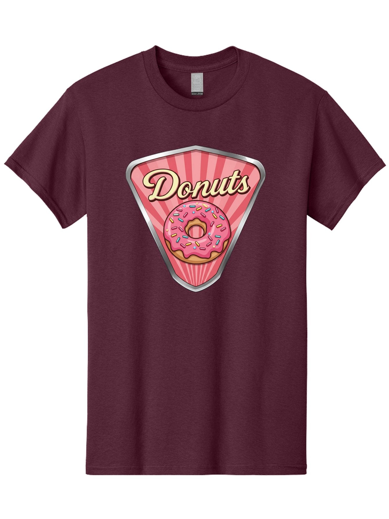 Donuts-1 Men'S Graphic Tee, 100% Cotton, Comfortable Casual Summer Wear, Machine Washable, Pink Frosted Donut, Colorful Sprinkles, Sweet Treats, Dessert Shop, Bakery Logo, Tasty Donuts, Donut Illustration, Pink Stripes, Silver Border, Baa519 3