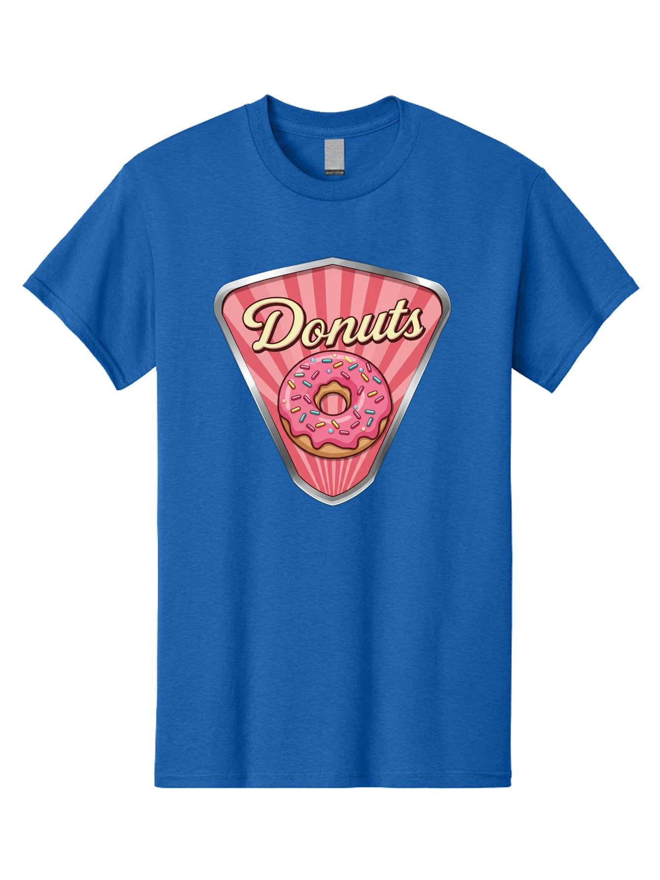 Donuts-1 Men'S Graphic Tee, 100% Cotton, Comfortable Casual Summer Wear, Machine Washable, Pink Frosted Donut, Colorful Sprinkles, Sweet Treats, Dessert Shop, Bakery Logo, Tasty Donuts, Donut Illustration, Pink Stripes, Silver Border, Baa519 12