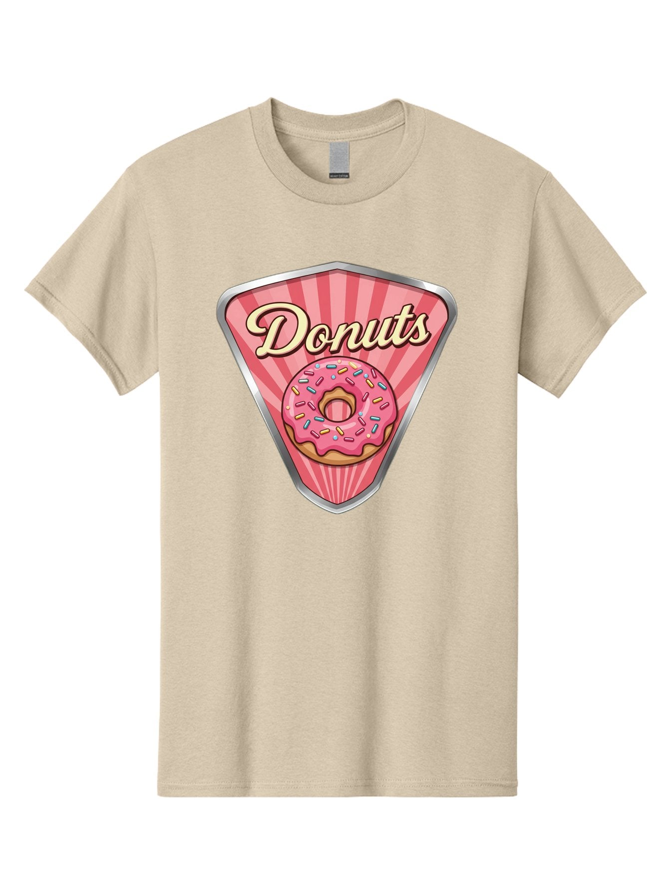 Donuts-1 Men'S Graphic Tee, 100% Cotton, Comfortable Casual Summer Wear, Machine Washable, Pink Frosted Donut, Colorful Sprinkles, Sweet Treats, Dessert Shop, Bakery Logo, Tasty Donuts, Donut Illustration, Pink Stripes, Silver Border, Baa519 14