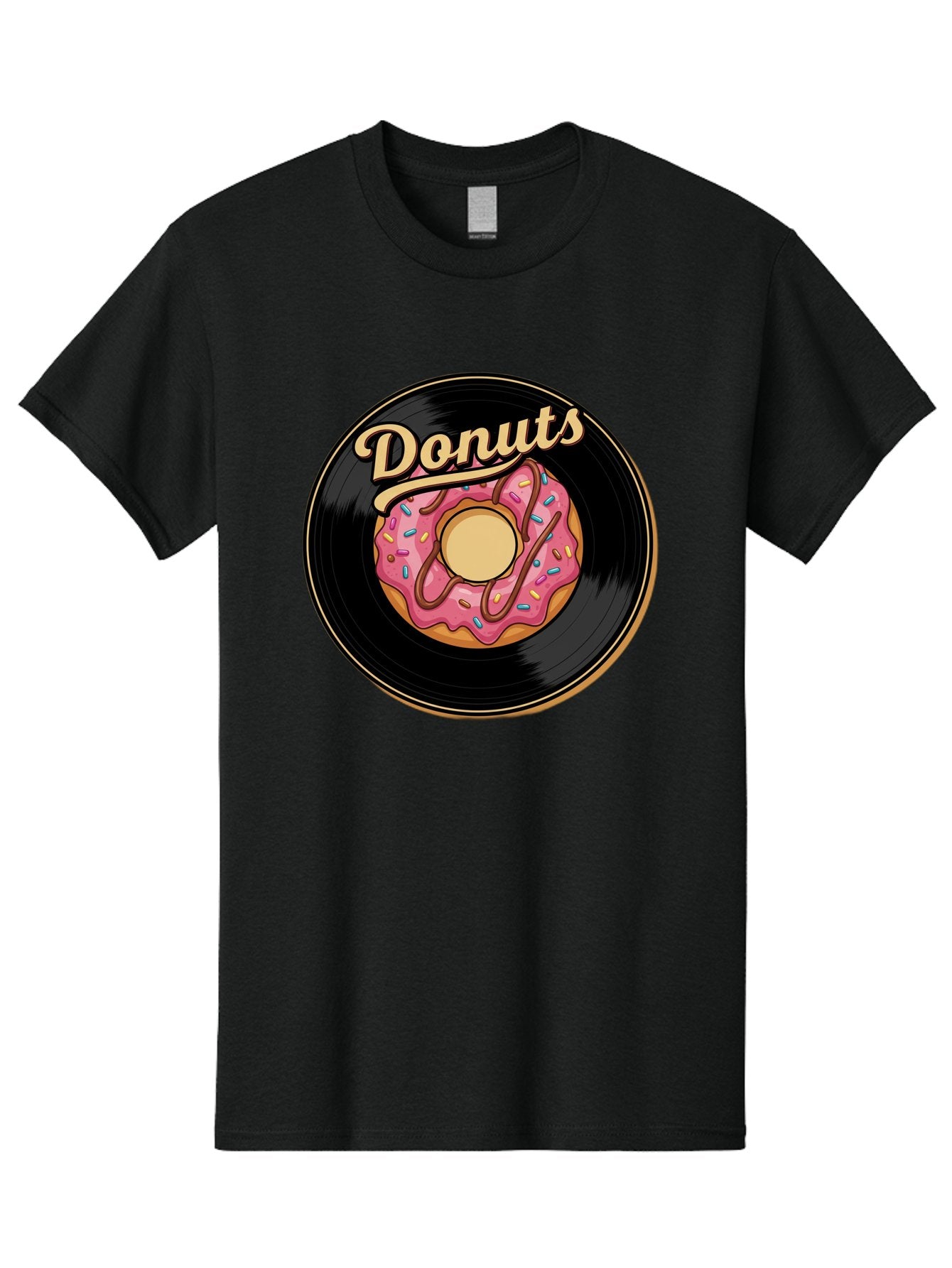 Donuts-3 Men'S Graphic Tee, 100% Cotton, Comfortable Casual Summer Wear, Machine Washable, Donut On Vinyl Record, Pink Donut With Sprinkles, Chocolate Drizzle, Sweet Treat, Retro Design, Donut Love, Vinyl Record Art, Donut Illustration Baa521 3