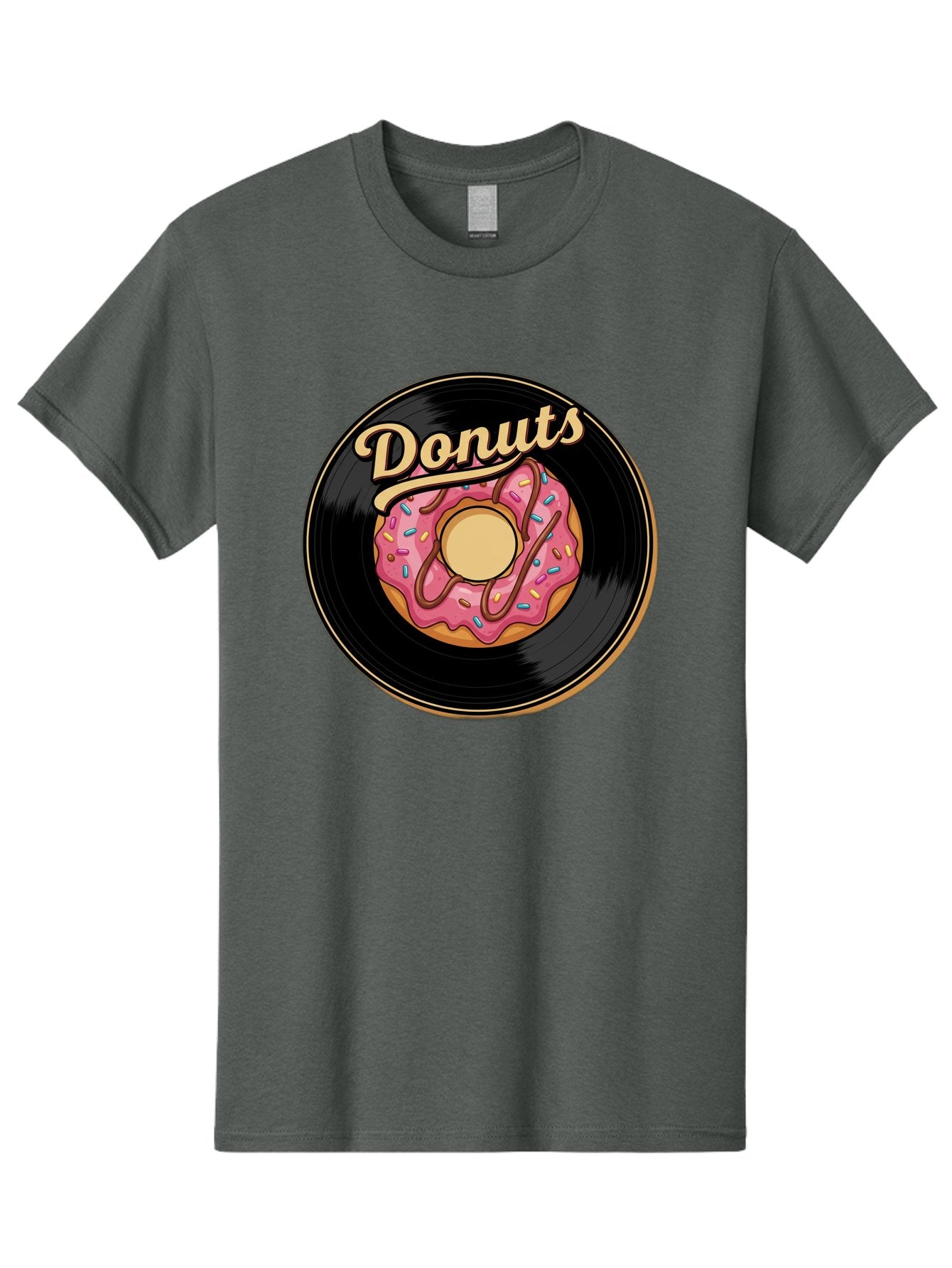 Donuts-3 Men'S Graphic Tee, 100% Cotton, Comfortable Casual Summer Wear, Machine Washable, Donut On Vinyl Record, Pink Donut With Sprinkles, Chocolate Drizzle, Sweet Treat, Retro Design, Donut Love, Vinyl Record Art, Donut Illustration Baa521 10