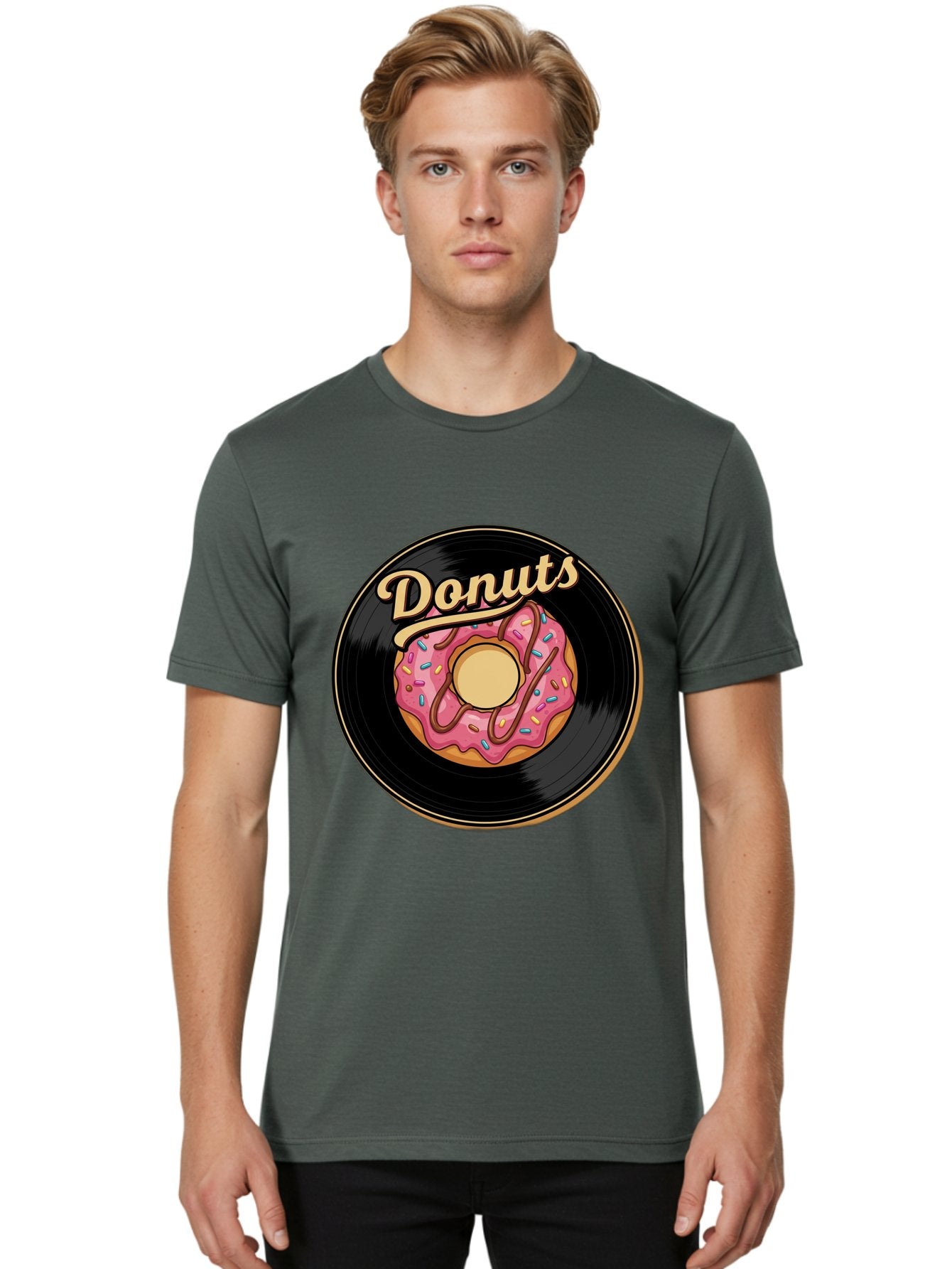 Donuts-3 Men'S Graphic Tee, 100% Cotton, Comfortable Casual Summer Wear, Machine Washable, Donut On Vinyl Record, Pink Donut With Sprinkles, Chocolate Drizzle, Sweet Treat, Retro Design, Donut Love, Vinyl Record Art, Donut Illustration Baa521 17