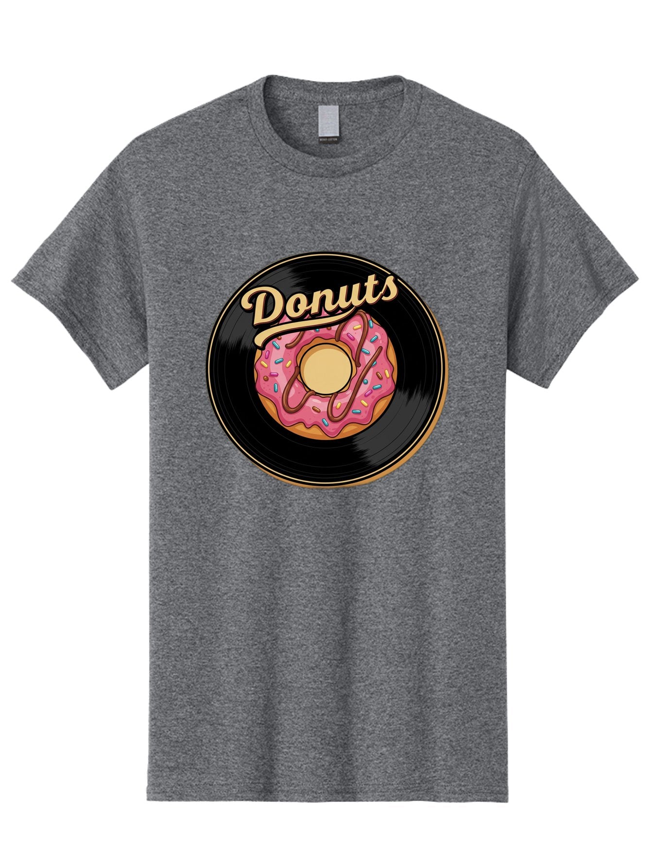 Donuts-3 Men'S Graphic Tee, 100% Cotton, Comfortable Casual Summer Wear, Machine Washable, Donut On Vinyl Record, Pink Donut With Sprinkles, Chocolate Drizzle, Sweet Treat, Retro Design, Donut Love, Vinyl Record Art, Donut Illustration Baa521 5