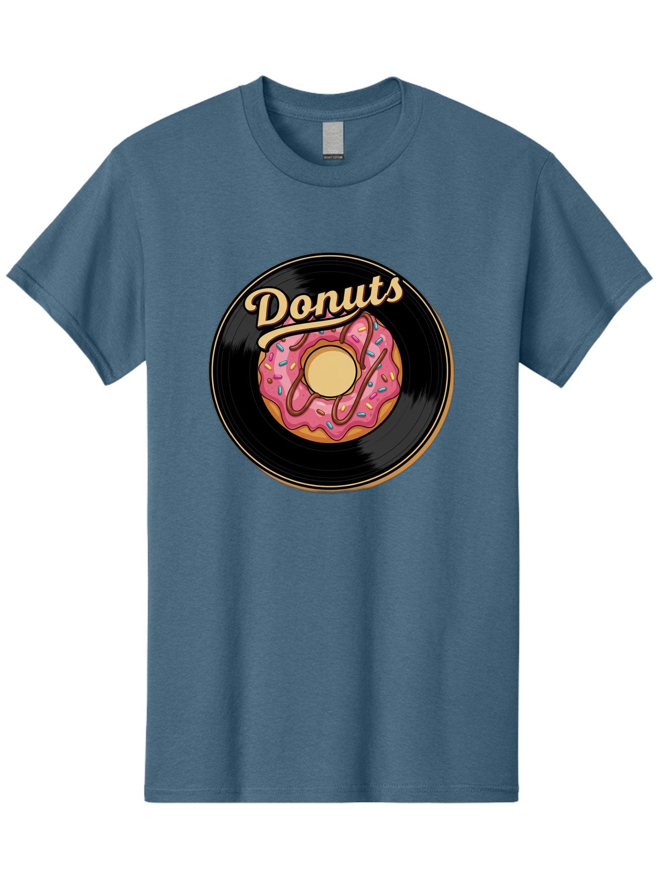 Donuts-3 Men'S Graphic Tee, 100% Cotton, Comfortable Casual Summer Wear, Machine Washable, Donut On Vinyl Record, Pink Donut With Sprinkles, Chocolate Drizzle, Sweet Treat, Retro Design, Donut Love, Vinyl Record Art, Donut Illustration Baa521