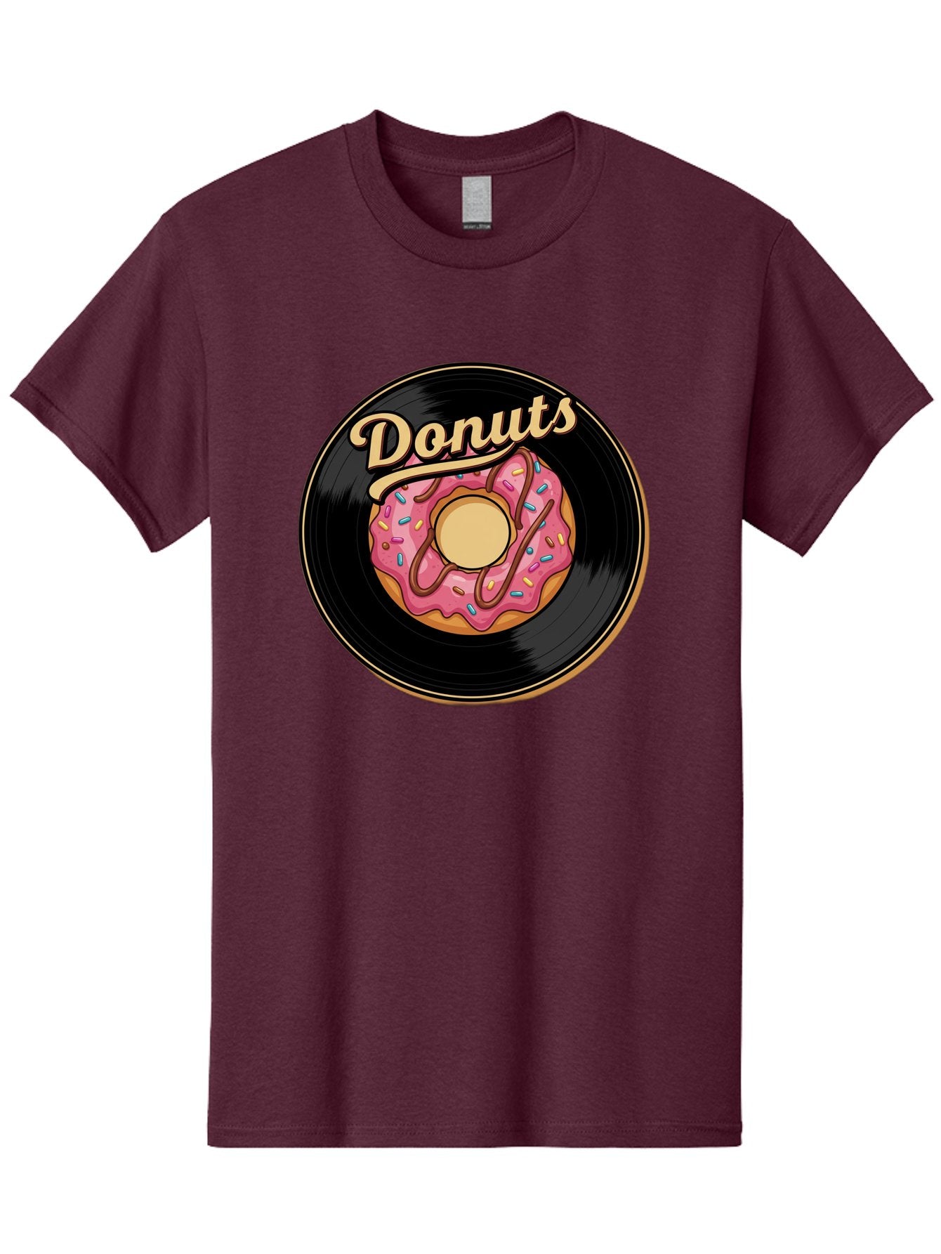 Donuts-3 Men'S Graphic Tee, 100% Cotton, Comfortable Casual Summer Wear, Machine Washable, Donut On Vinyl Record, Pink Donut With Sprinkles, Chocolate Drizzle, Sweet Treat, Retro Design, Donut Love, Vinyl Record Art, Donut Illustration Baa521 12