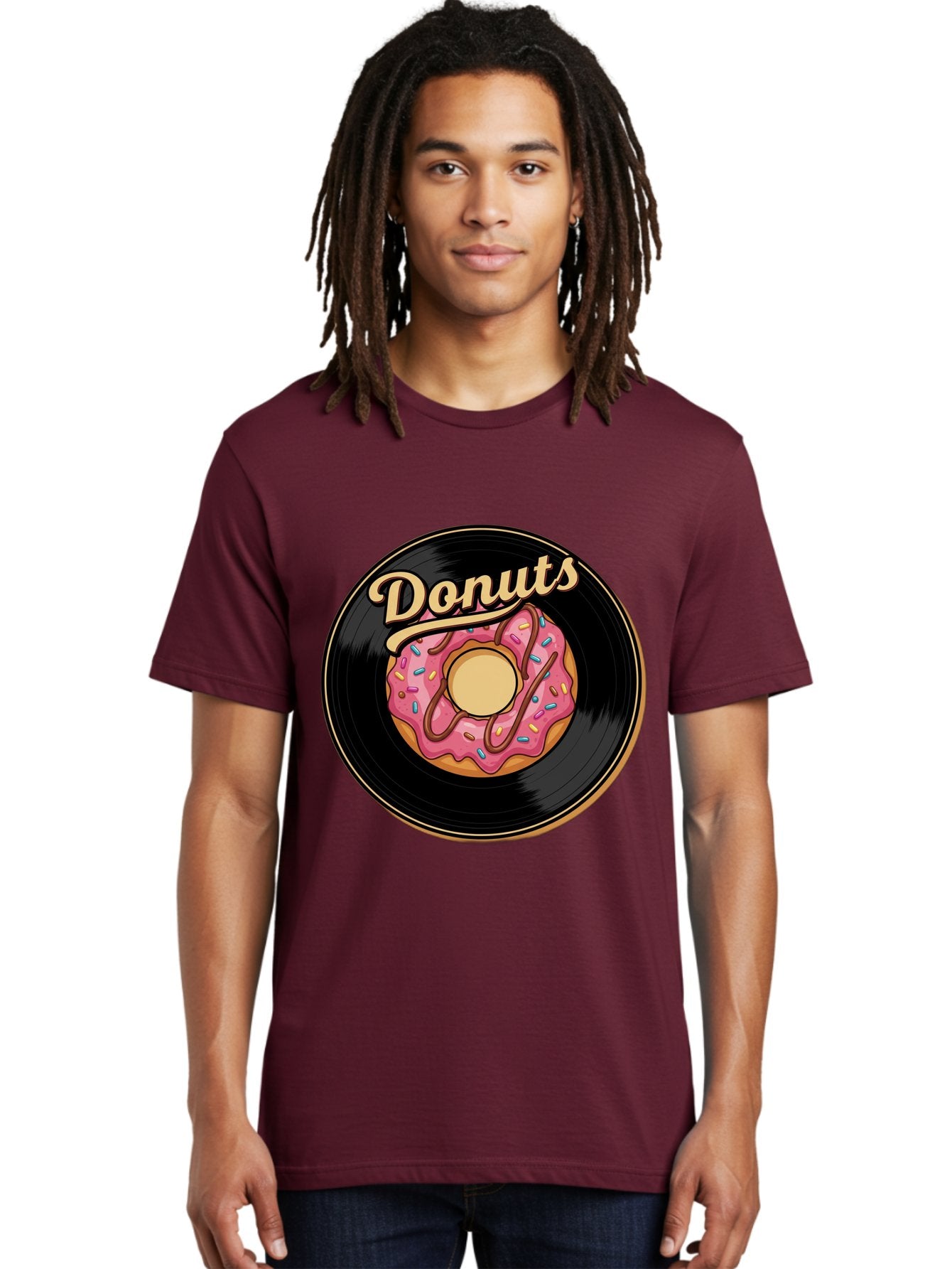 Donuts-3 Men'S Graphic Tee, 100% Cotton, Comfortable Casual Summer Wear, Machine Washable, Donut On Vinyl Record, Pink Donut With Sprinkles, Chocolate Drizzle, Sweet Treat, Retro Design, Donut Love, Vinyl Record Art, Donut Illustration Baa521 28