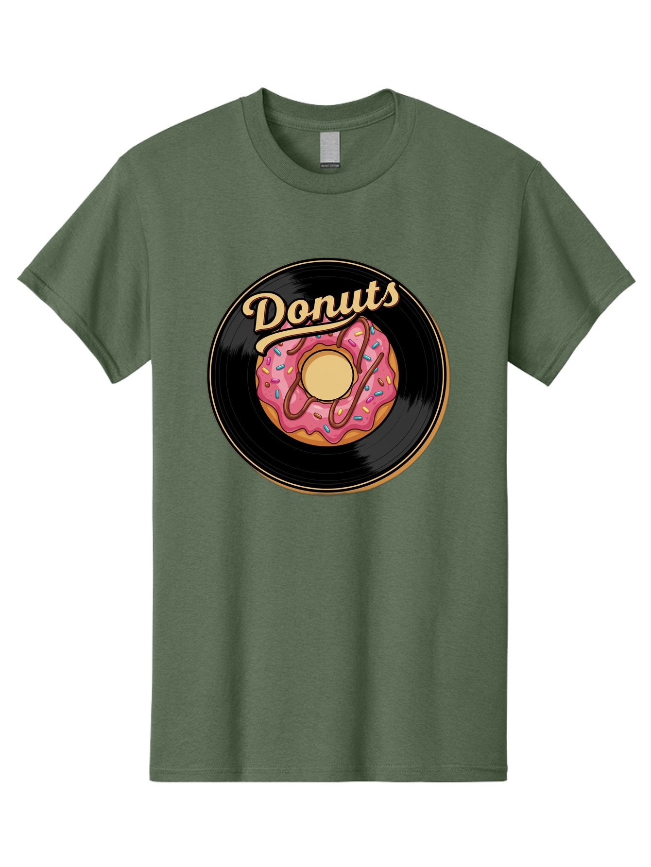 Donuts-3 Men'S Graphic Tee, 100% Cotton, Comfortable Casual Summer Wear, Machine Washable, Donut On Vinyl Record, Pink Donut With Sprinkles, Chocolate Drizzle, Sweet Treat, Retro Design, Donut Love, Vinyl Record Art, Donut Illustration Baa521 6