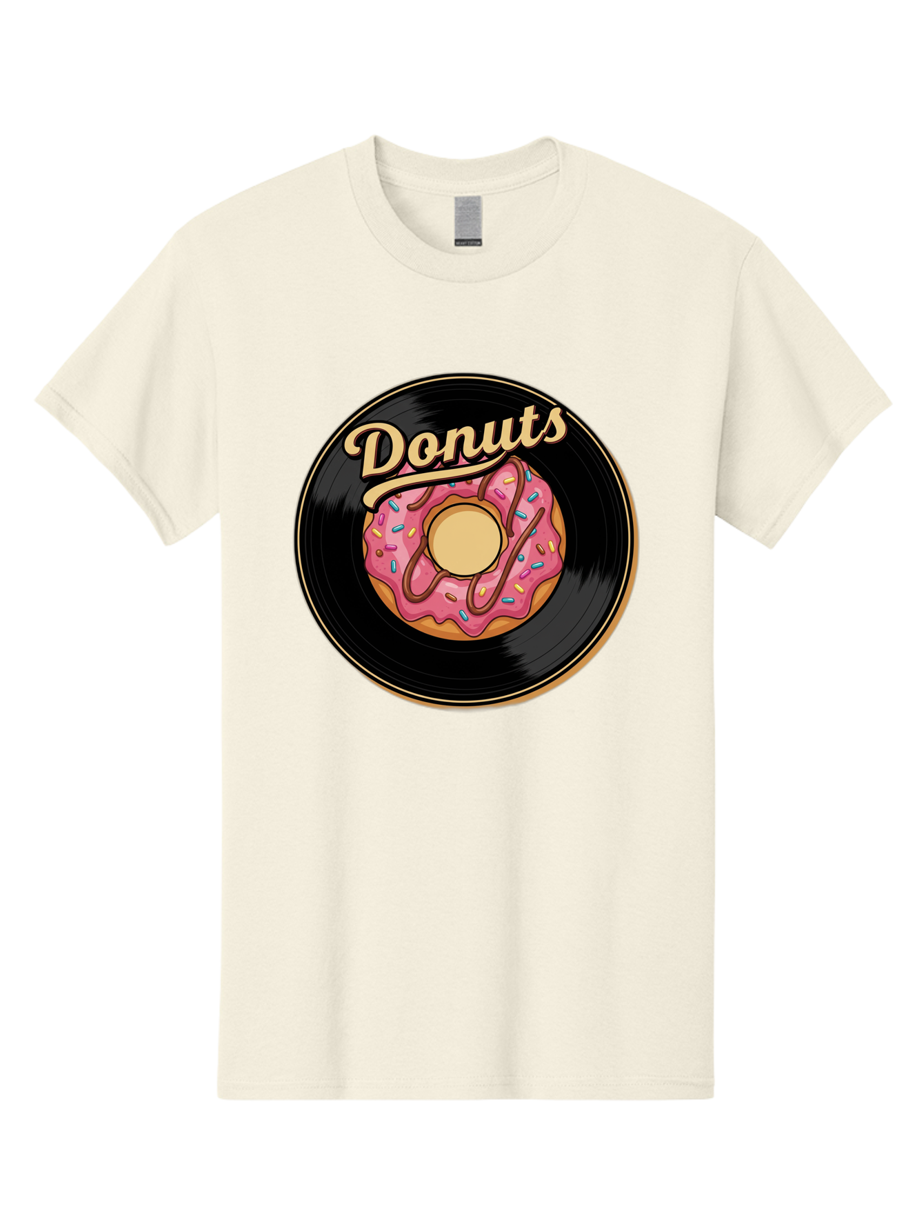 Donuts-3 Men'S Graphic Tee, 100% Cotton, Comfortable Casual Summer Wear, Machine Washable, Donut On Vinyl Record, Pink Donut With Sprinkles, Chocolate Drizzle, Sweet Treat, Retro Design, Donut Love, Vinyl Record Art, Donut Illustration Baa521