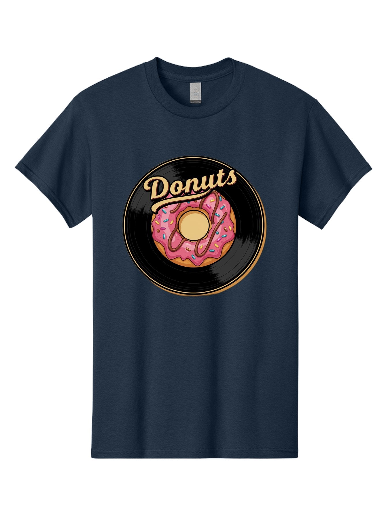 Donuts-3 Men'S Graphic Tee, 100% Cotton, Comfortable Casual Summer Wear, Machine Washable, Donut On Vinyl Record, Pink Donut With Sprinkles, Chocolate Drizzle, Sweet Treat, Retro Design, Donut Love, Vinyl Record Art, Donut Illustration Baa521 4