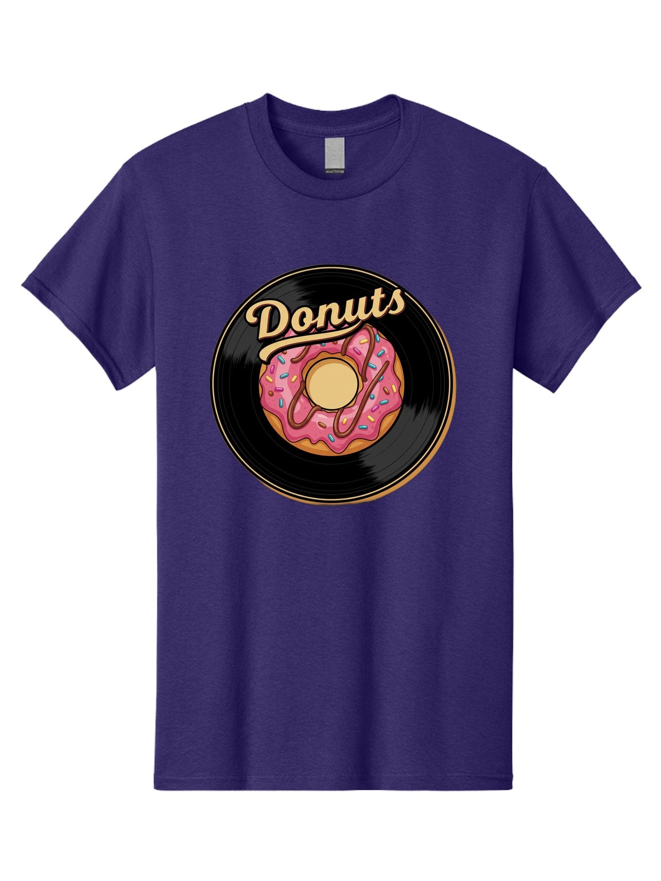 Donuts-3 Men'S Graphic Tee, 100% Cotton, Comfortable Casual Summer Wear, Machine Washable, Donut On Vinyl Record, Pink Donut With Sprinkles, Chocolate Drizzle, Sweet Treat, Retro Design, Donut Love, Vinyl Record Art, Donut Illustration Baa521 13