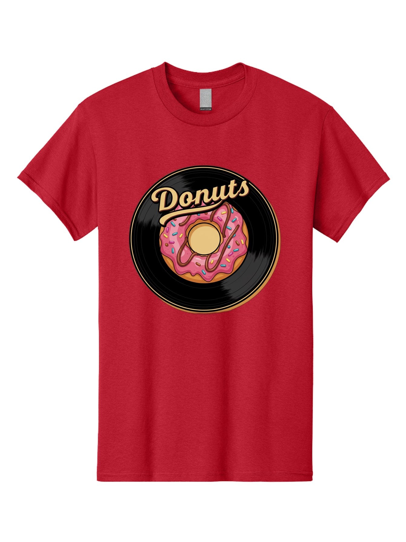 Donuts-3 Men'S Graphic Tee, 100% Cotton, Comfortable Casual Summer Wear, Machine Washable, Donut On Vinyl Record, Pink Donut With Sprinkles, Chocolate Drizzle, Sweet Treat, Retro Design, Donut Love, Vinyl Record Art, Donut Illustration Baa521