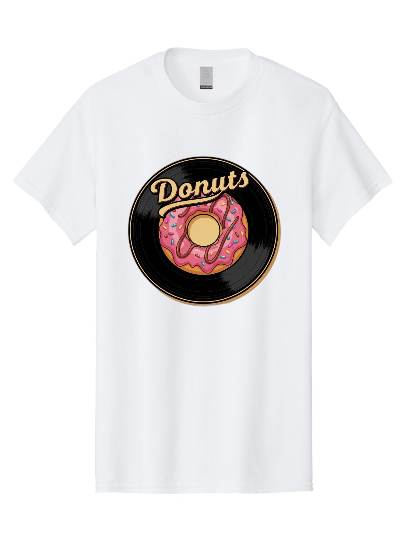 Donuts-3 Men'S Graphic Tee, 100% Cotton, Comfortable Casual Summer Wear, Machine Washable, Donut On Vinyl Record, Pink Donut With Sprinkles, Chocolate Drizzle, Sweet Treat, Retro Design, Donut Love, Vinyl Record Art, Donut Illustration Baa521 9