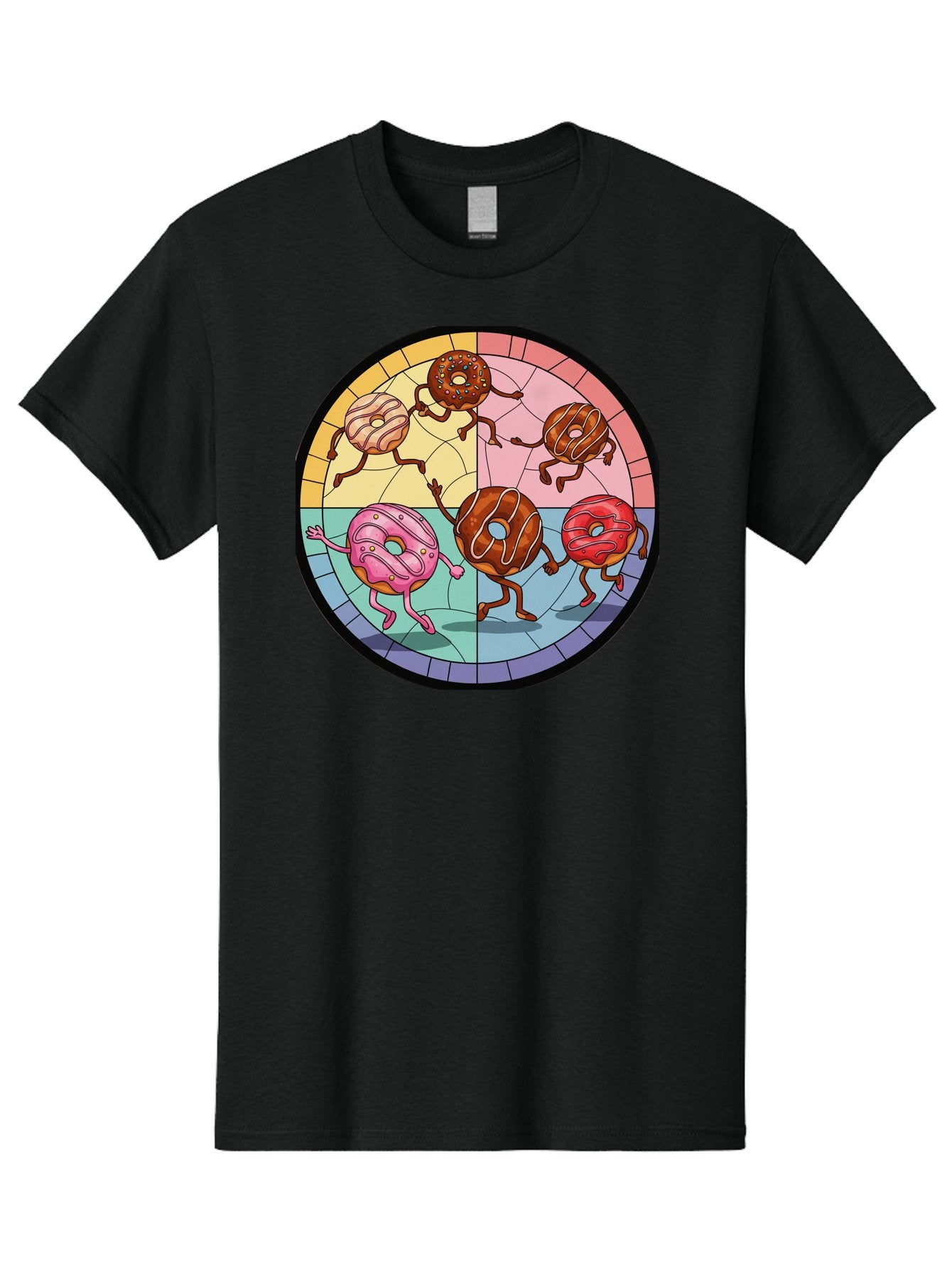 Donuts-Dancing-1 Men'S Graphic Tee, 100% Cotton, Comfortable Casual Summer Wear, Machine Washable, Donuts Dancing, Cartoon Donuts, Sweet Treats, Colorful Illustration, Playful Art, Pastry Characters, Whimsical Design, Tasty Delights, Baa522 8