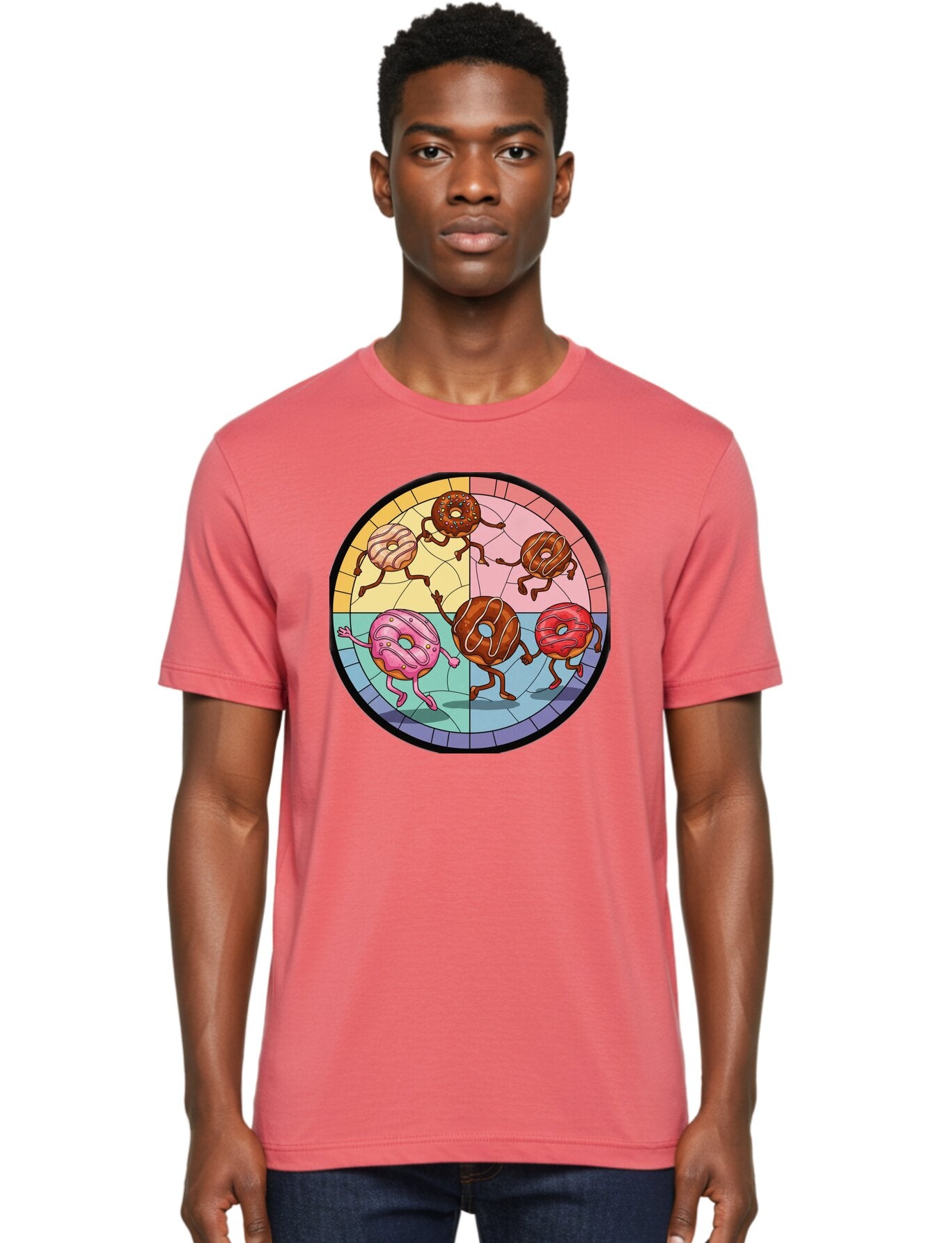Donuts-Dancing-1 Men'S Graphic Tee, 100% Cotton, Comfortable Casual Summer Wear, Machine Washable, Donuts Dancing, Cartoon Donuts, Sweet Treats, Colorful Illustration, Playful Art, Pastry Characters, Whimsical Design, Tasty Delights, Baa522 23
