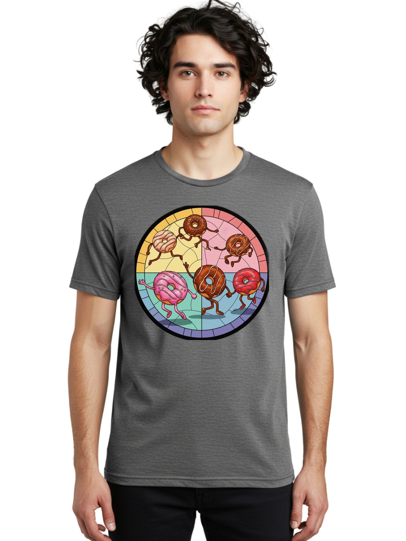 Donuts-Dancing-1 Men'S Graphic Tee, 100% Cotton, Comfortable Casual Summer Wear, Machine Washable, Donuts Dancing, Cartoon Donuts, Sweet Treats, Colorful Illustration, Playful Art, Pastry Characters, Whimsical Design, Tasty Delights, Baa522 28