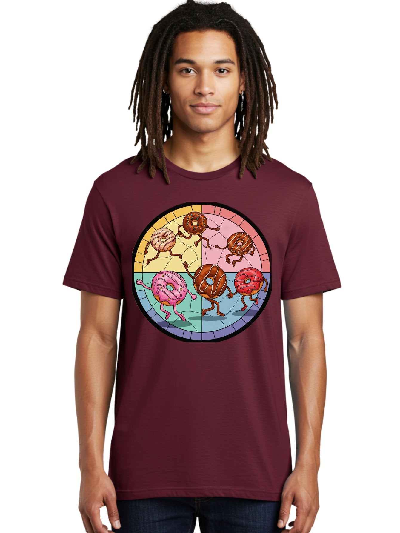 Donuts-Dancing-1 Men'S Graphic Tee, 100% Cotton, Comfortable Casual Summer Wear, Machine Washable, Donuts Dancing, Cartoon Donuts, Sweet Treats, Colorful Illustration, Playful Art, Pastry Characters, Whimsical Design, Tasty Delights, Baa522 16