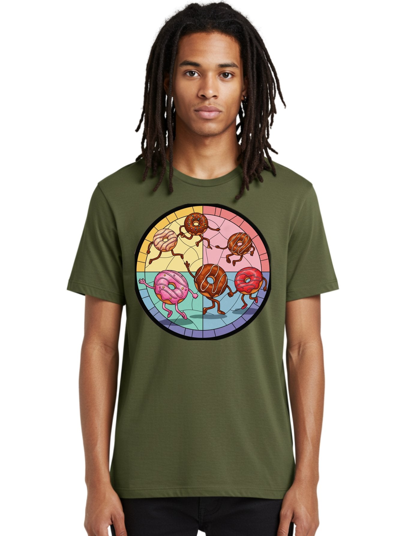 Donuts-Dancing-1 Men'S Graphic Tee, 100% Cotton, Comfortable Casual Summer Wear, Machine Washable, Donuts Dancing, Cartoon Donuts, Sweet Treats, Colorful Illustration, Playful Art, Pastry Characters, Whimsical Design, Tasty Delights, Baa522 20