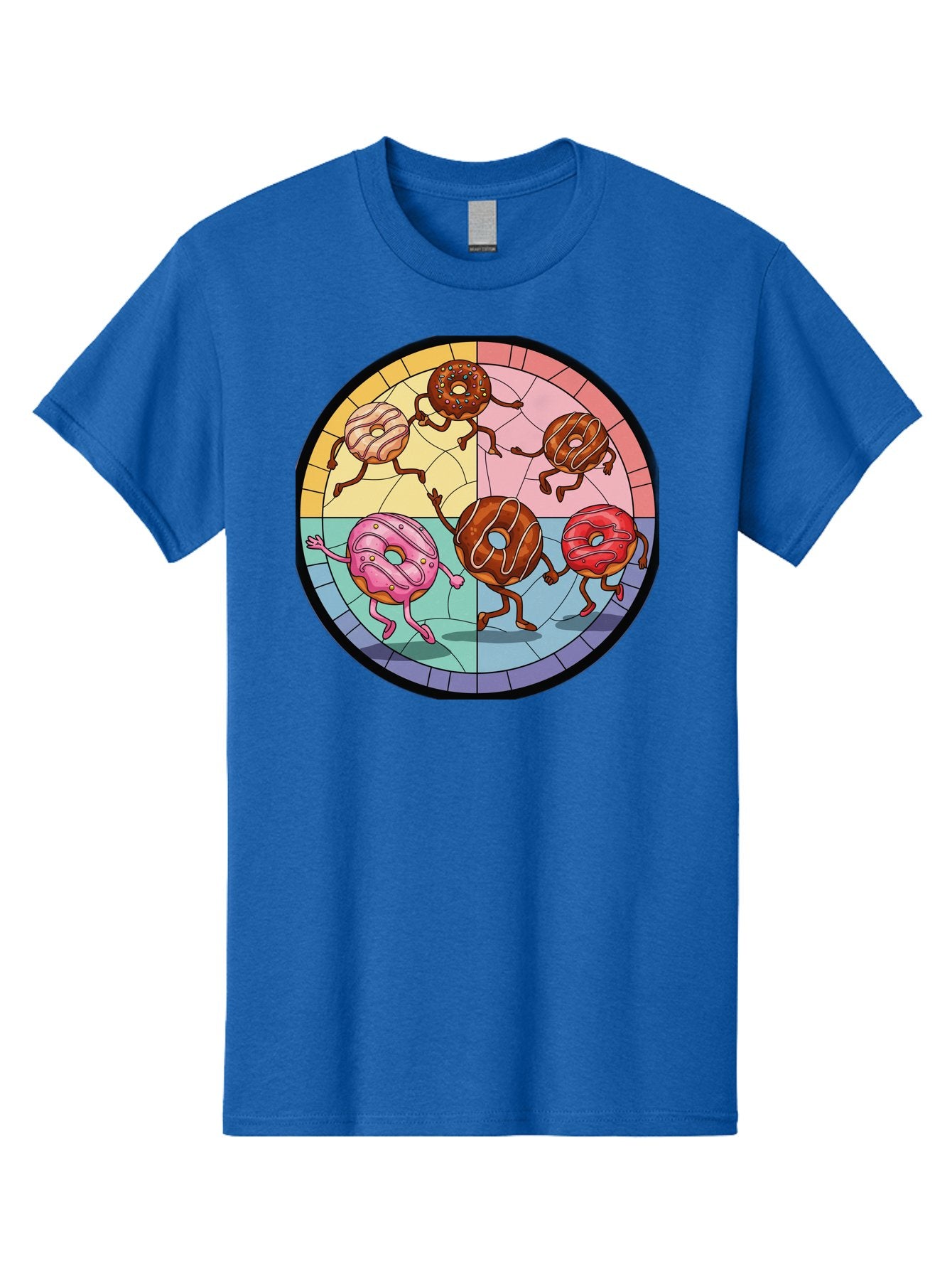 Donuts-Dancing-1 Men'S Graphic Tee, 100% Cotton, Comfortable Casual Summer Wear, Machine Washable, Donuts Dancing, Cartoon Donuts, Sweet Treats, Colorful Illustration, Playful Art, Pastry Characters, Whimsical Design, Tasty Delights, Baa522 6